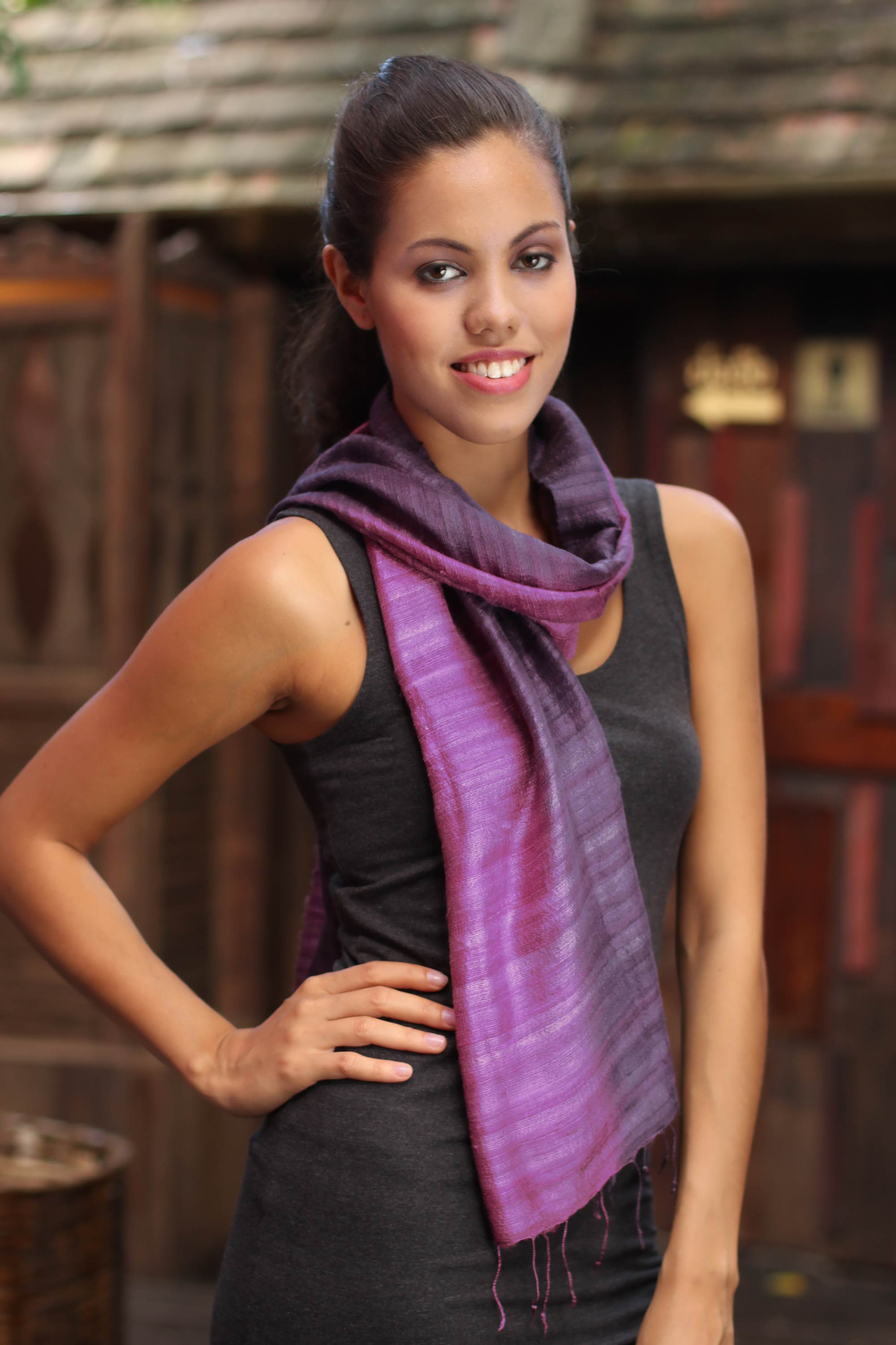 Premium Bold Orchid Purple Silk Scarf - Handmade Elegance