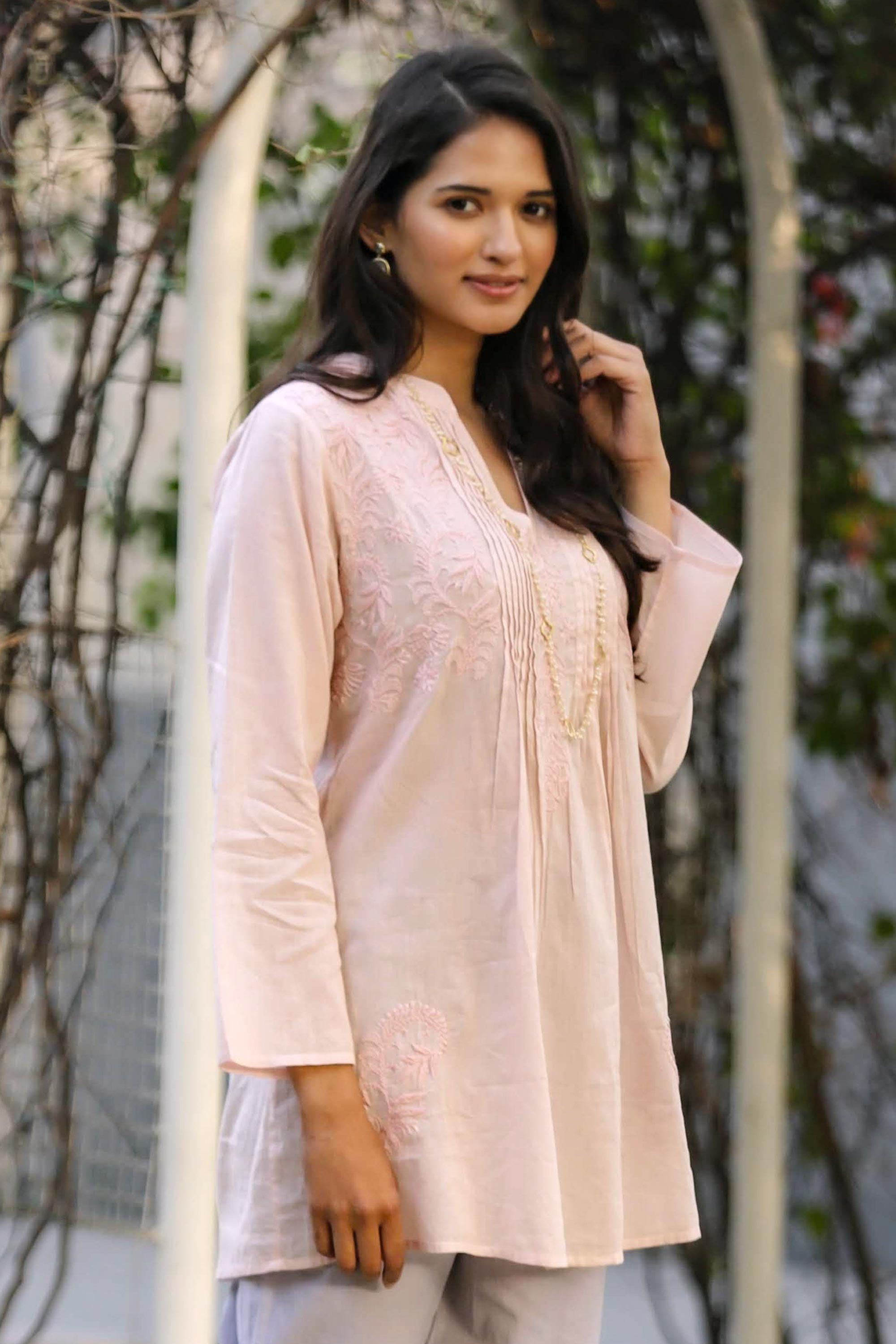 Premium Hand Embroidered Cotton Tunic – Spring Dance Collection