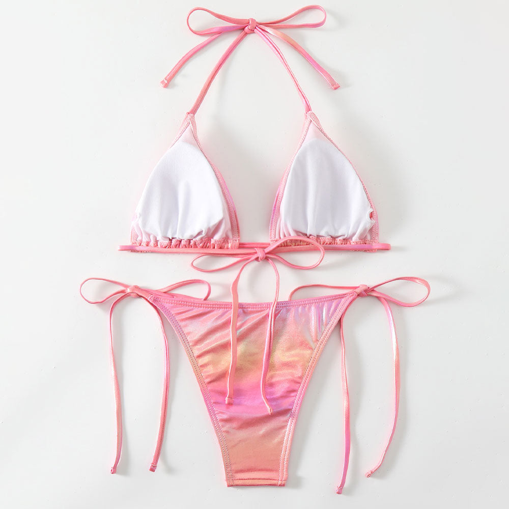 Ultimate Metallic Tie-Front Halter Bikini Set