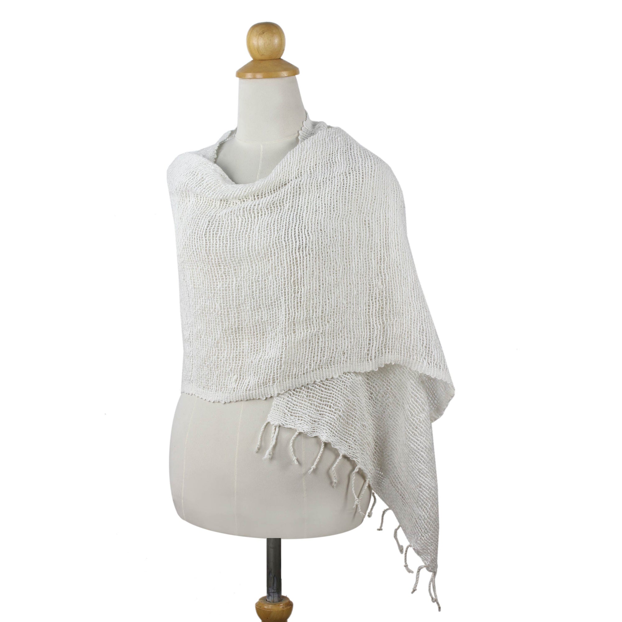 Premium Handwoven Cotton Shawl - Breezy White