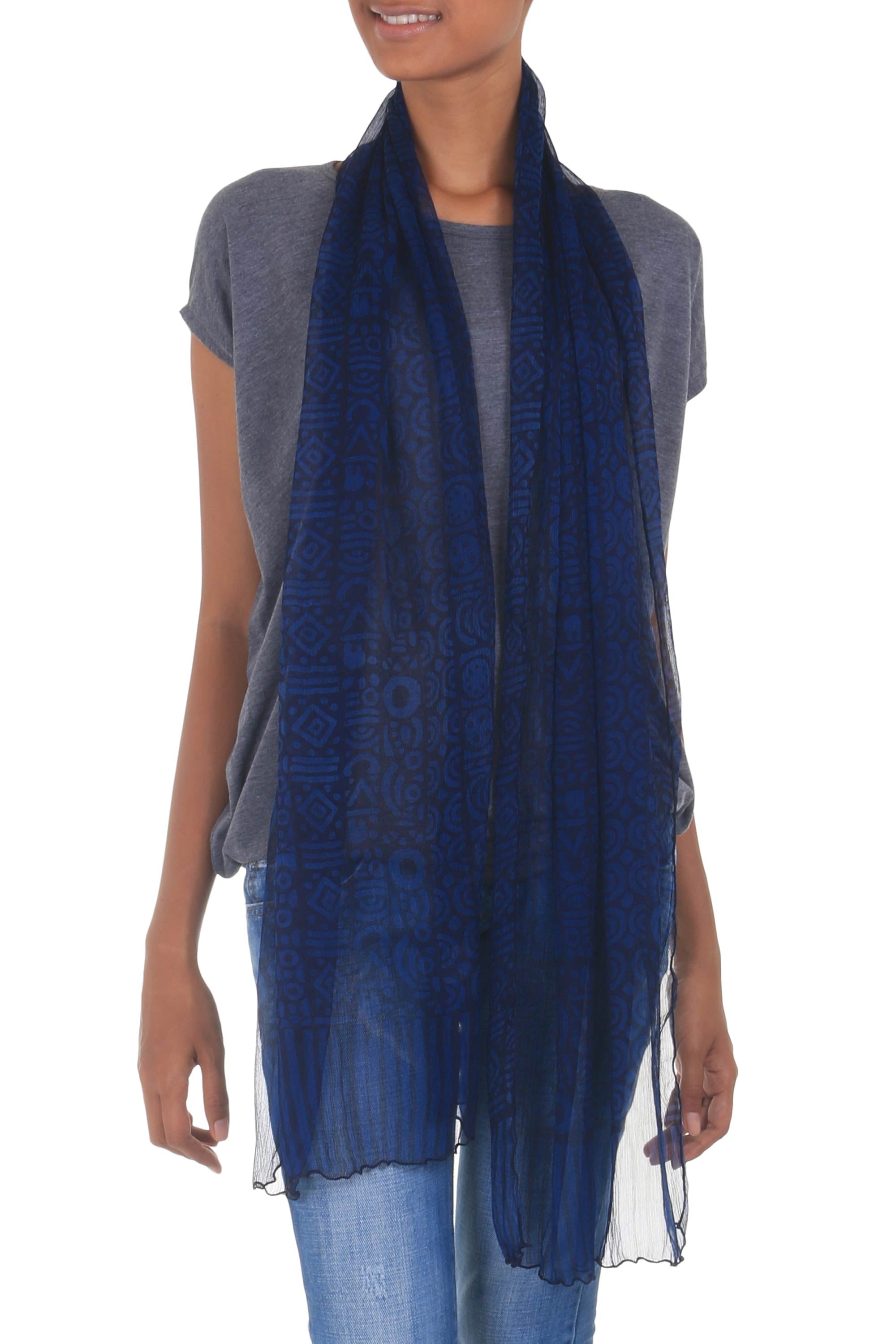 Premium Midnight Sea Silk Shawl - Handcrafted Luxury