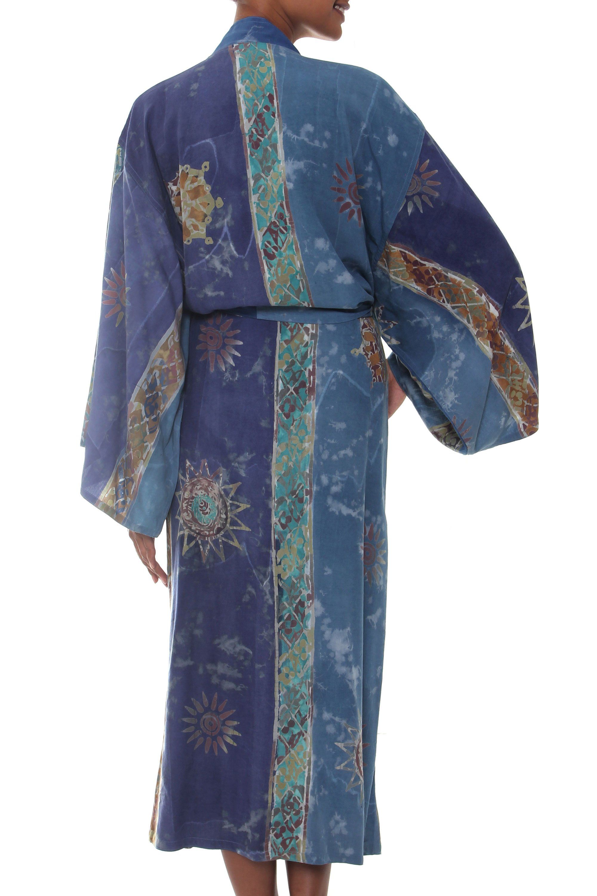 Premium Handpainted Blue Batik Long Robe - Ultimate Comfort & Style