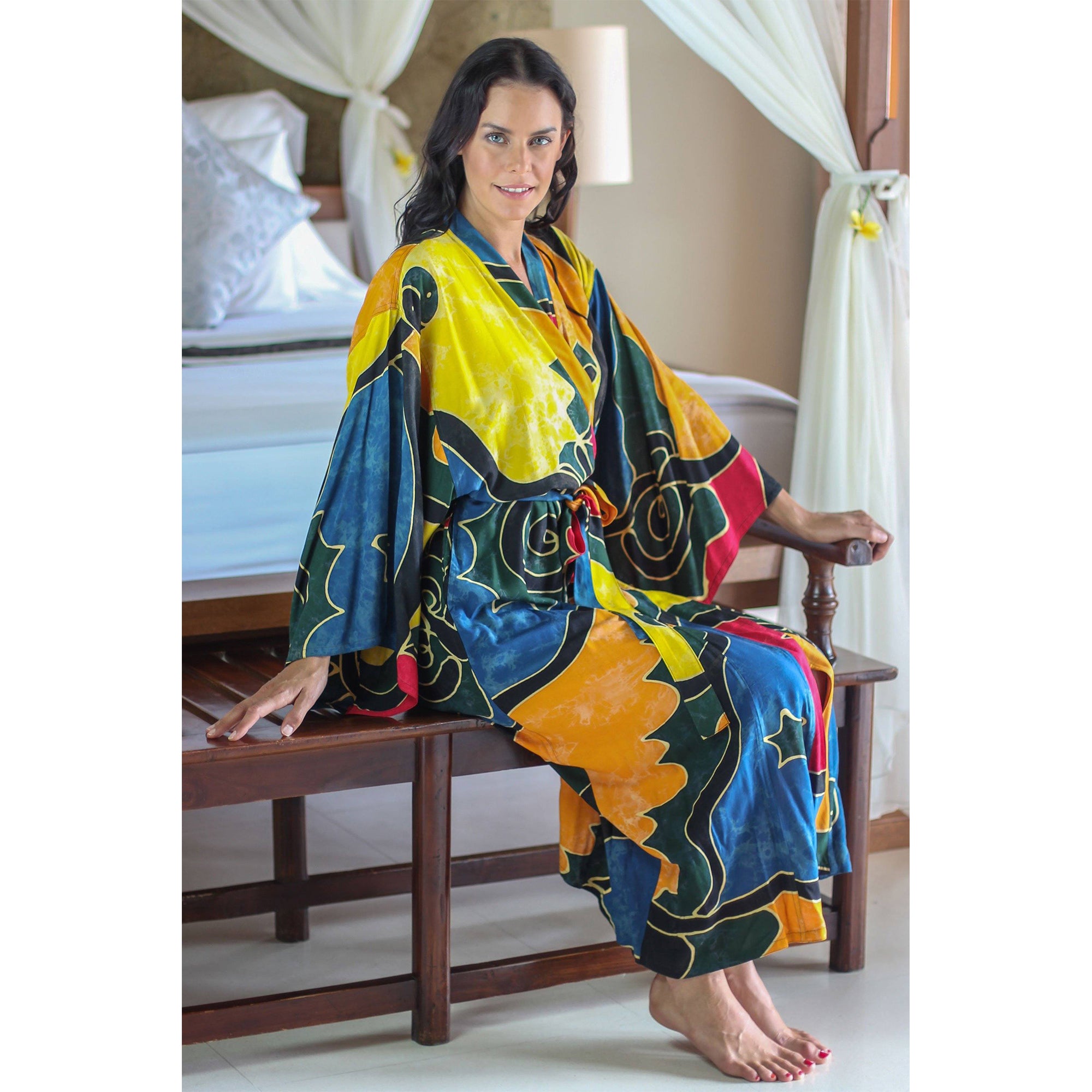 Premium Paradise Peacock Women's Handcrafted Batik Robe