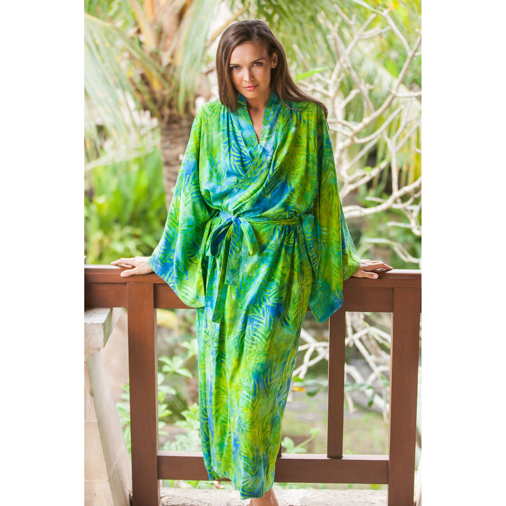 Premium Leafy Haven Rayon Batik Robe - Ultimate Comfort & Style