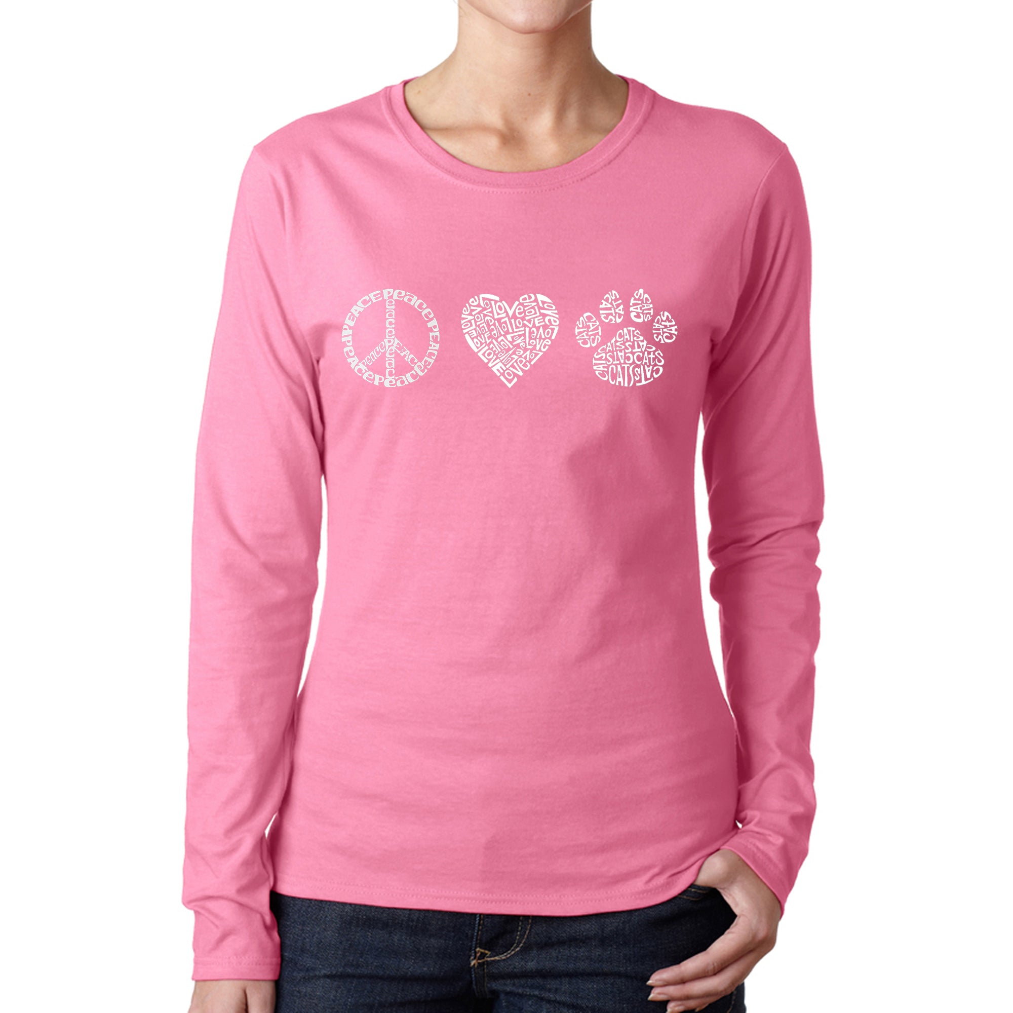 Premium Peace Love Cats - Women's Ultimate Word Art Long Sleeve T-Shirt