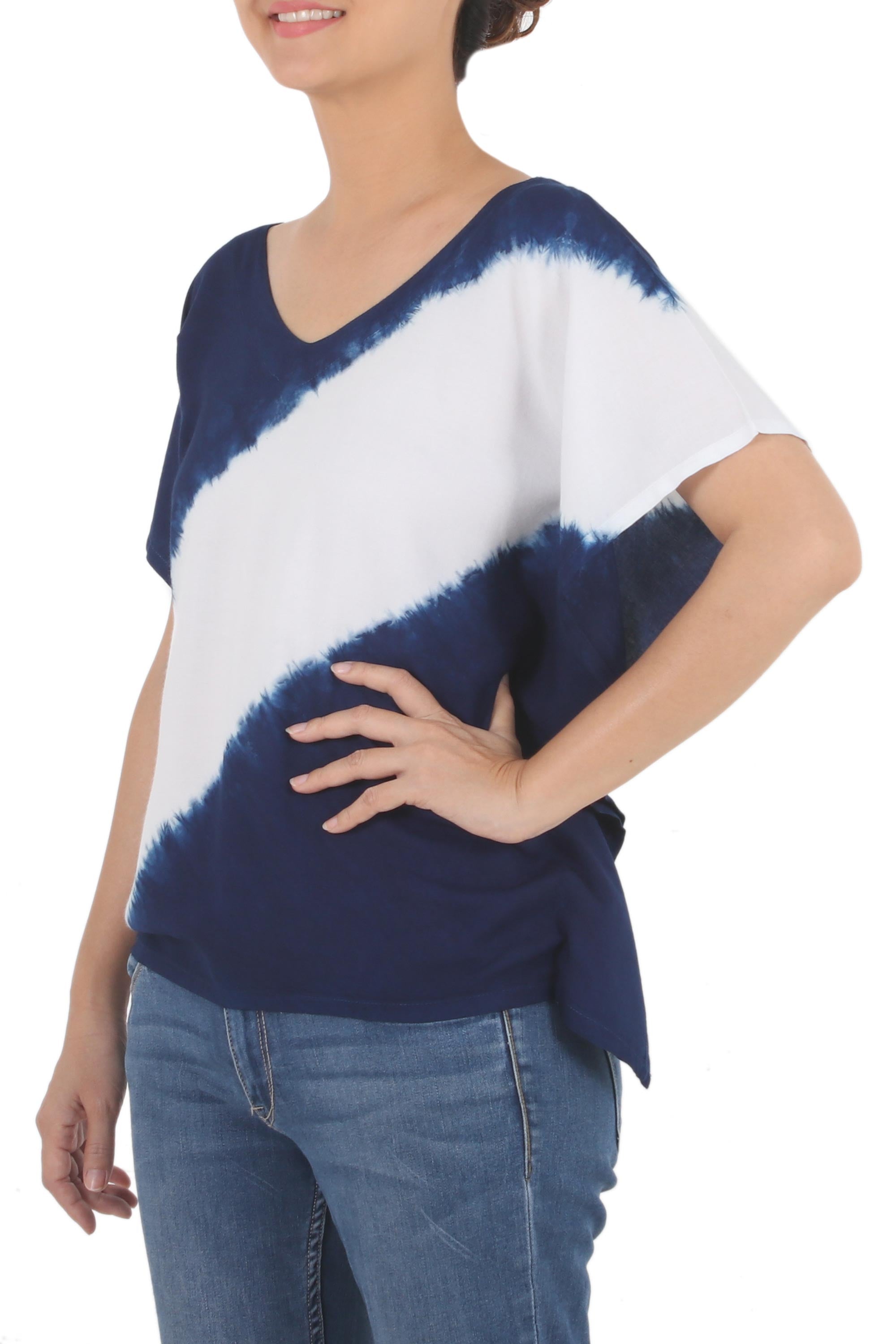 Premium Indigo Tie-Dye Cotton Blouse | Handcrafted Casual Style