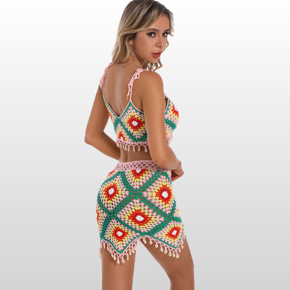 Premium Boho Granny Square Crochet Two-Piece Beach Set