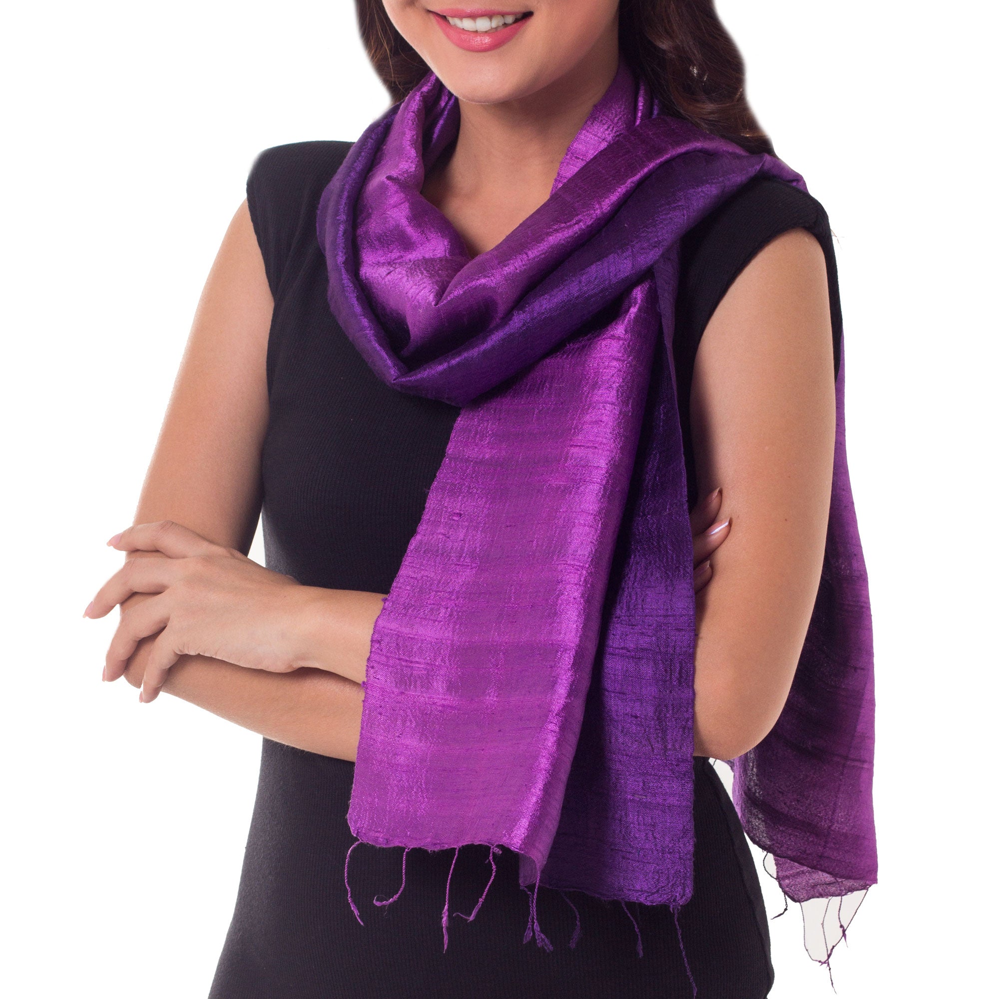 Premium Violet Duality Silk Scarf - Handcrafted Purple Elegance