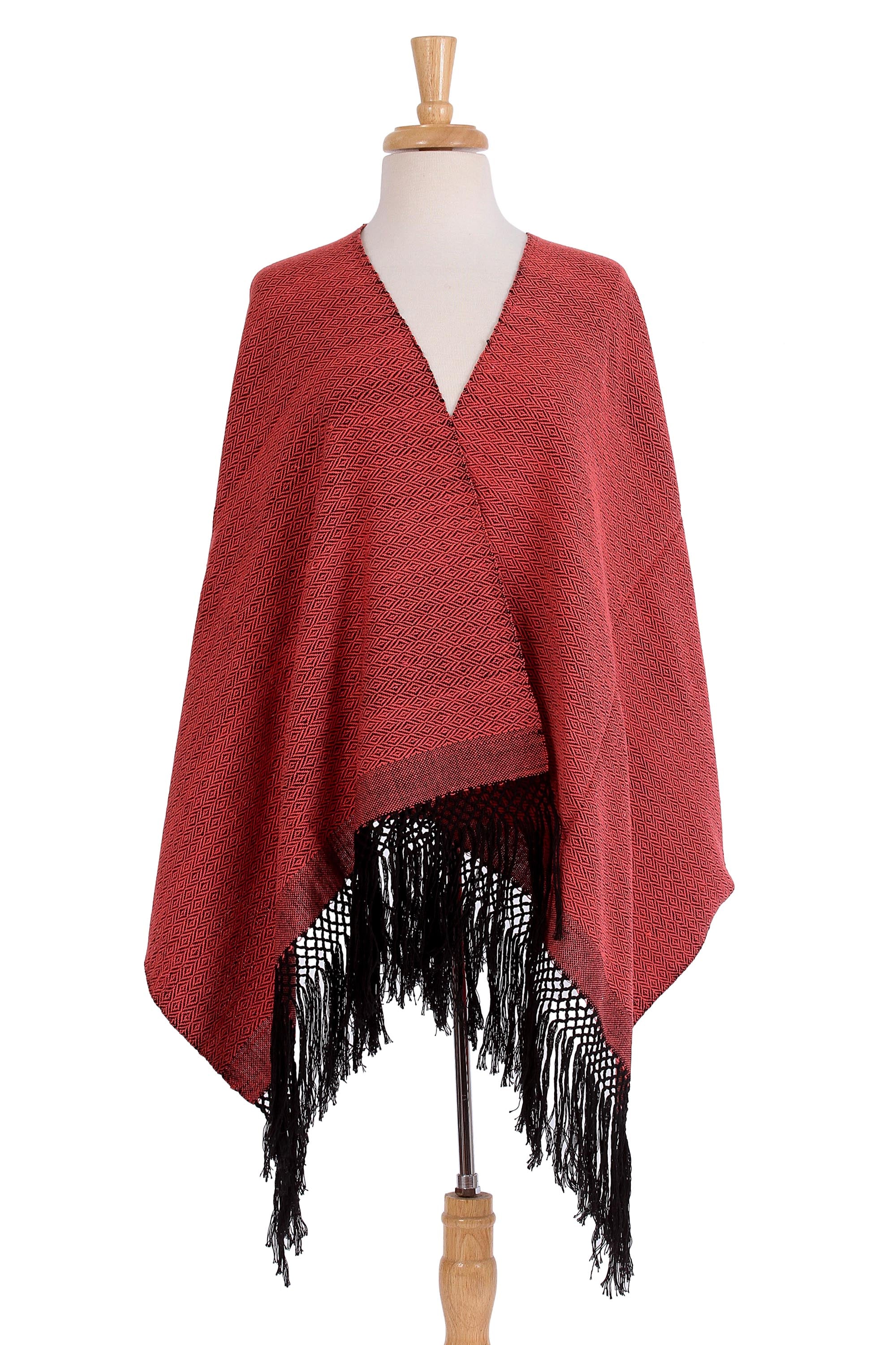 Premium Handwoven Red & Black Diamond Striped Cotton Rebozo