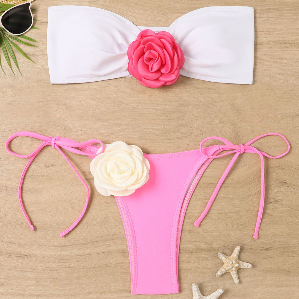 Premium Rose Tie-Side Cheeky Bikini Set - Ultimate Beachwear