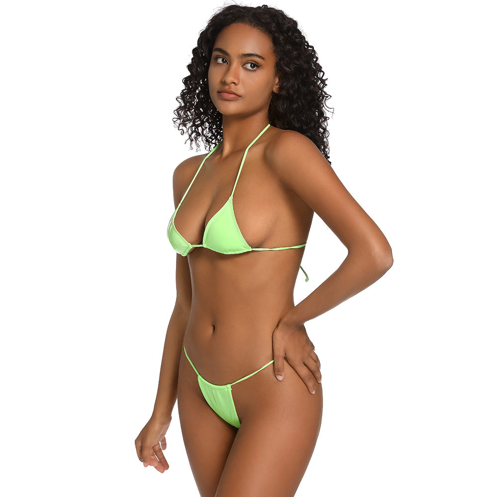 Premium Vinyl Thong Slide Triangle Brazilian Bikini Set