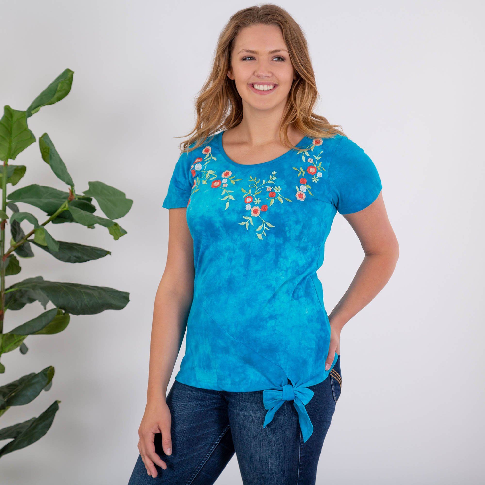 Premium Blue Sky Garden Tie-Dye Scoop Neck Tee