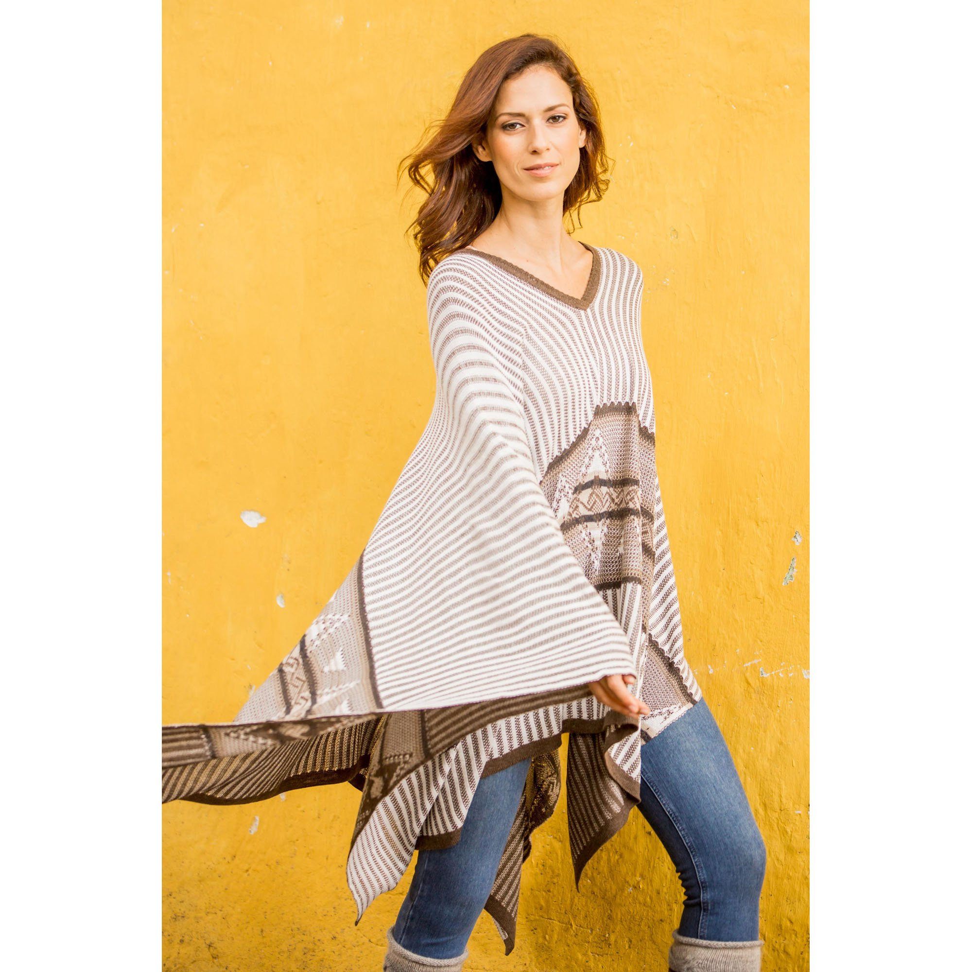 Premium Geometric Striped Bohemian Poncho - Handmade in Peru