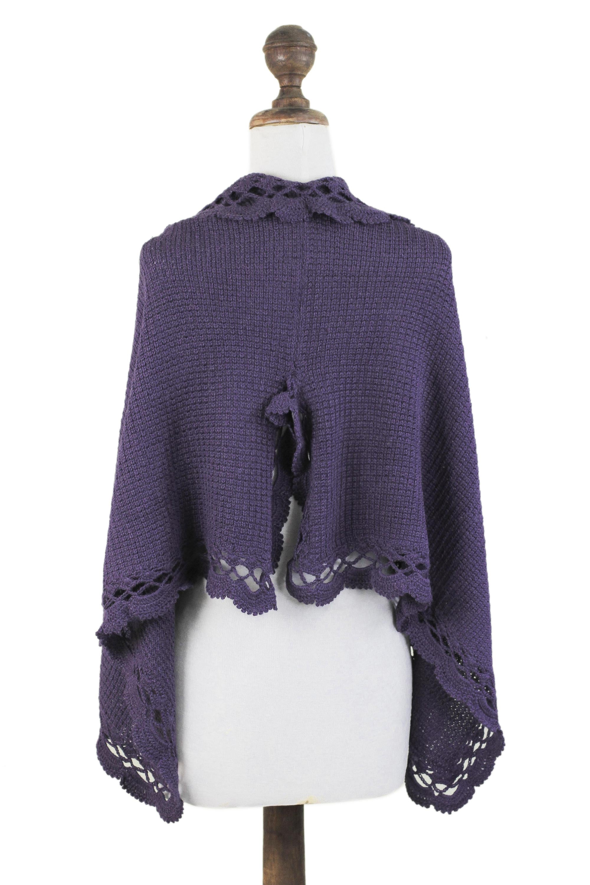 Premium Purple Alpaca Blend Poncho - Handcrafted in Peru