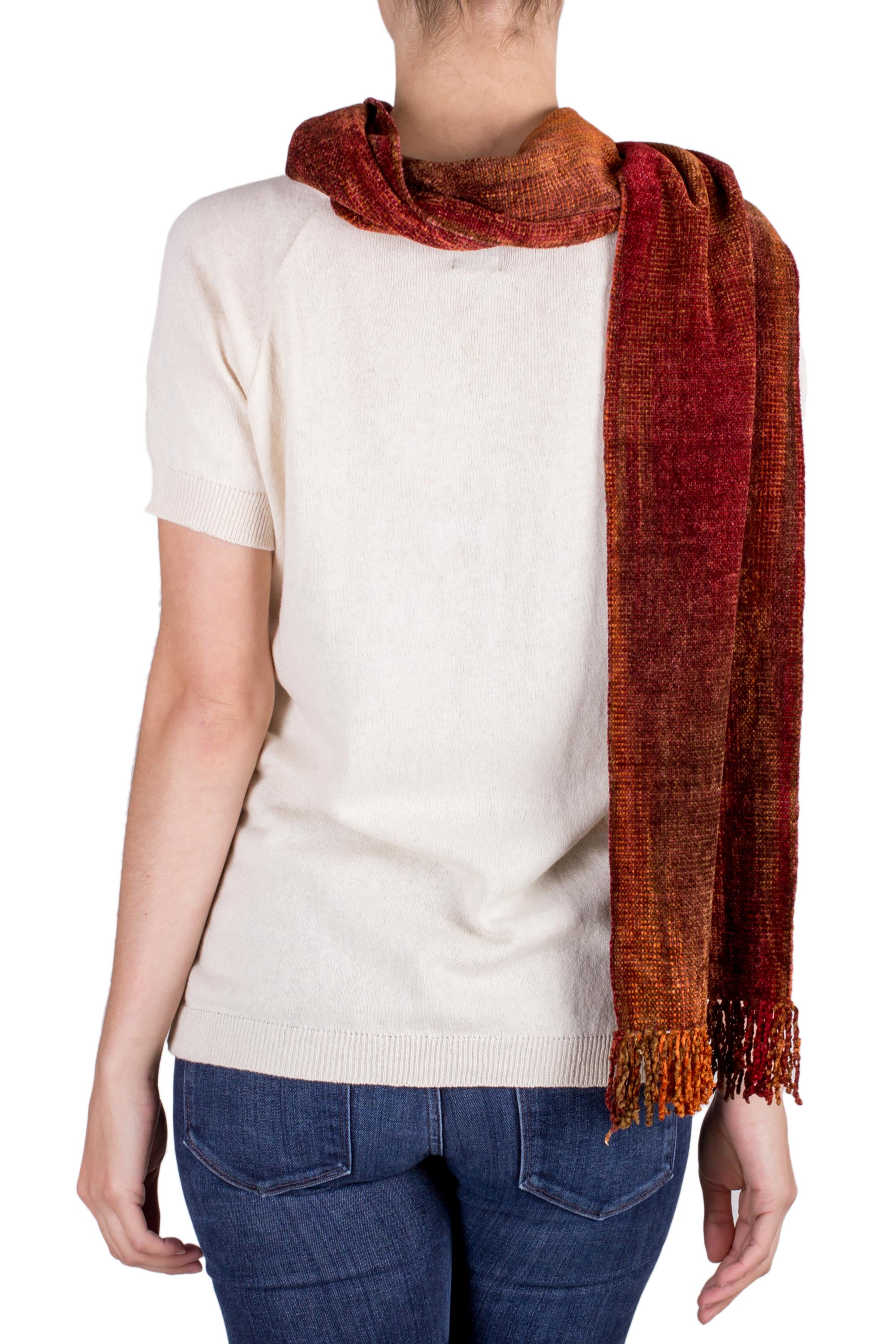 Premium Orange Dreamer Handwoven Rayon Scarf - Vibrant Orange & Red from Guatemala