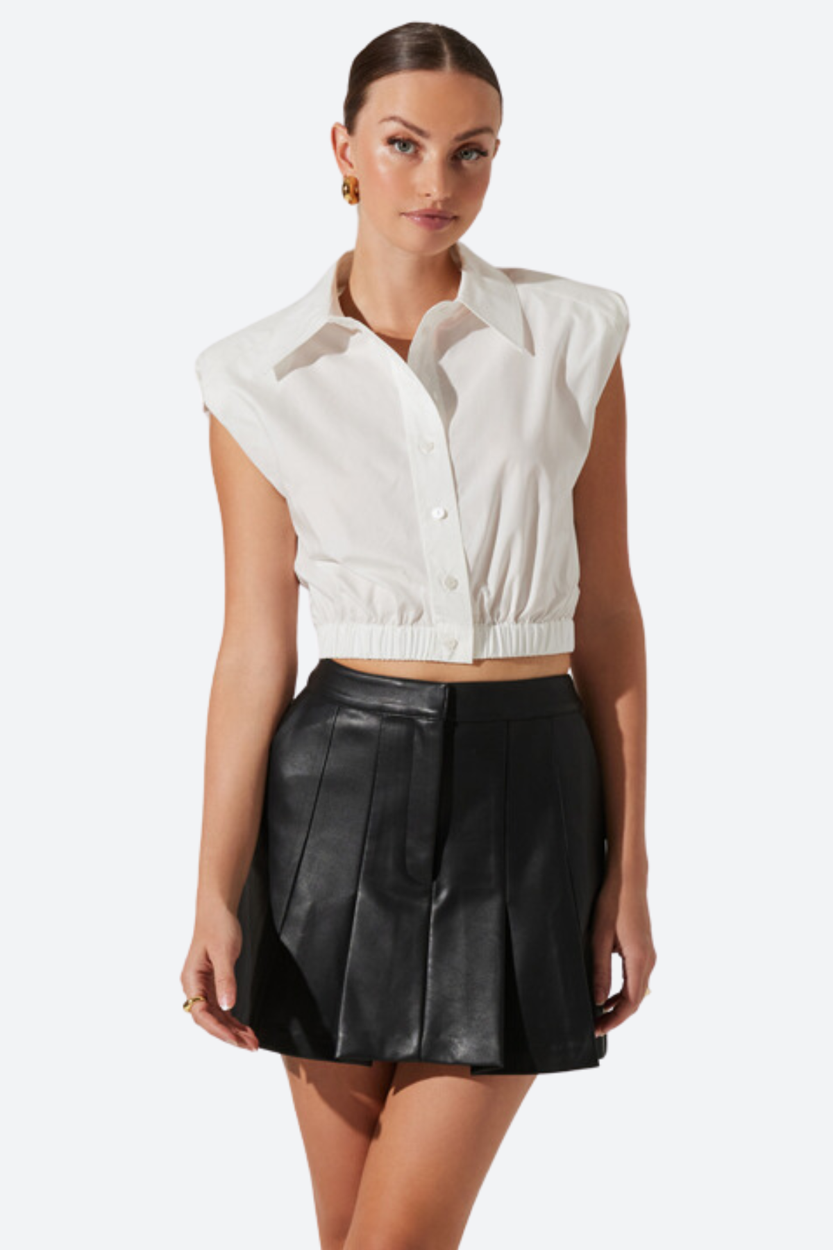 Premium ASTR Bysen White Cropped Shirt