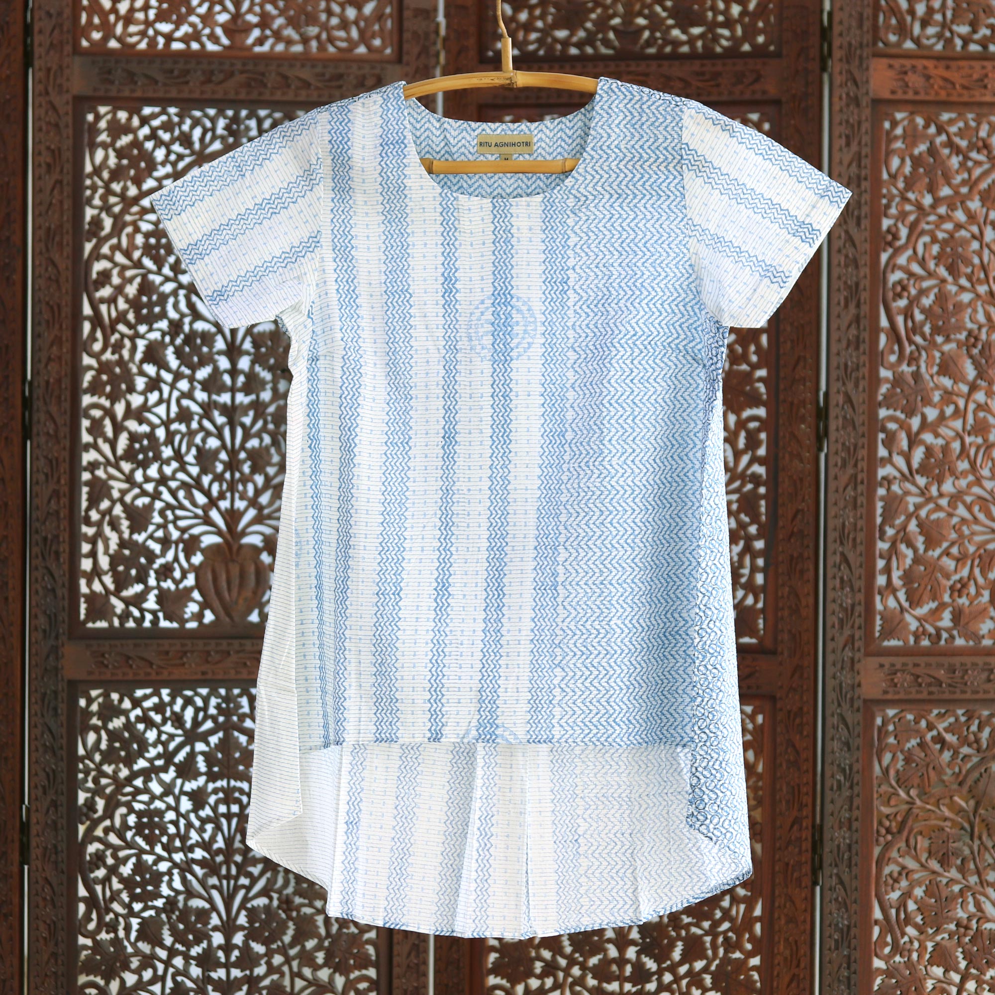 Premium Waves of Blue Handcrafted Cotton Top | Summer Essential