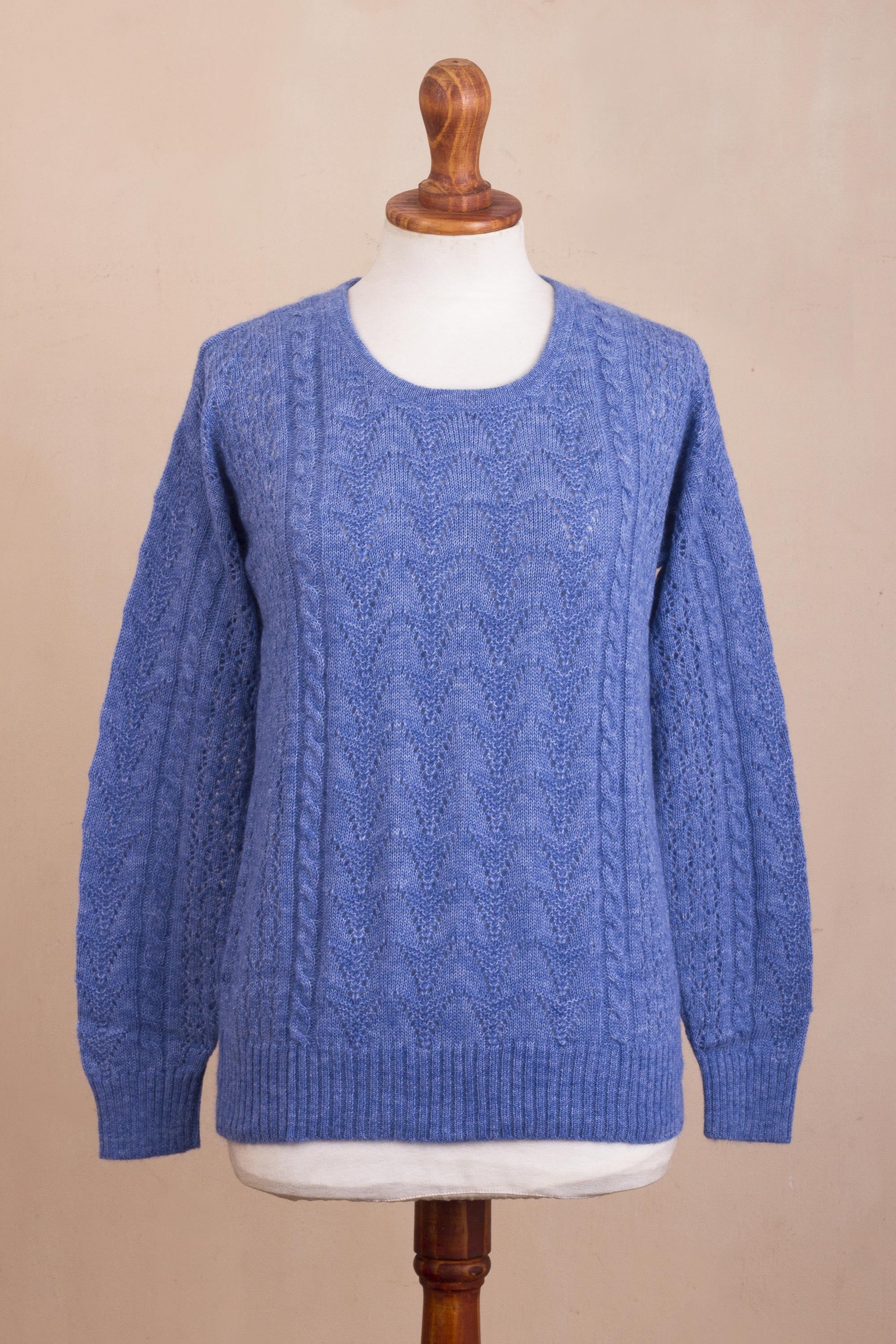 Premium Heathered Blue Baby Alpaca Blend Sweater - Ultimate Softness & Style