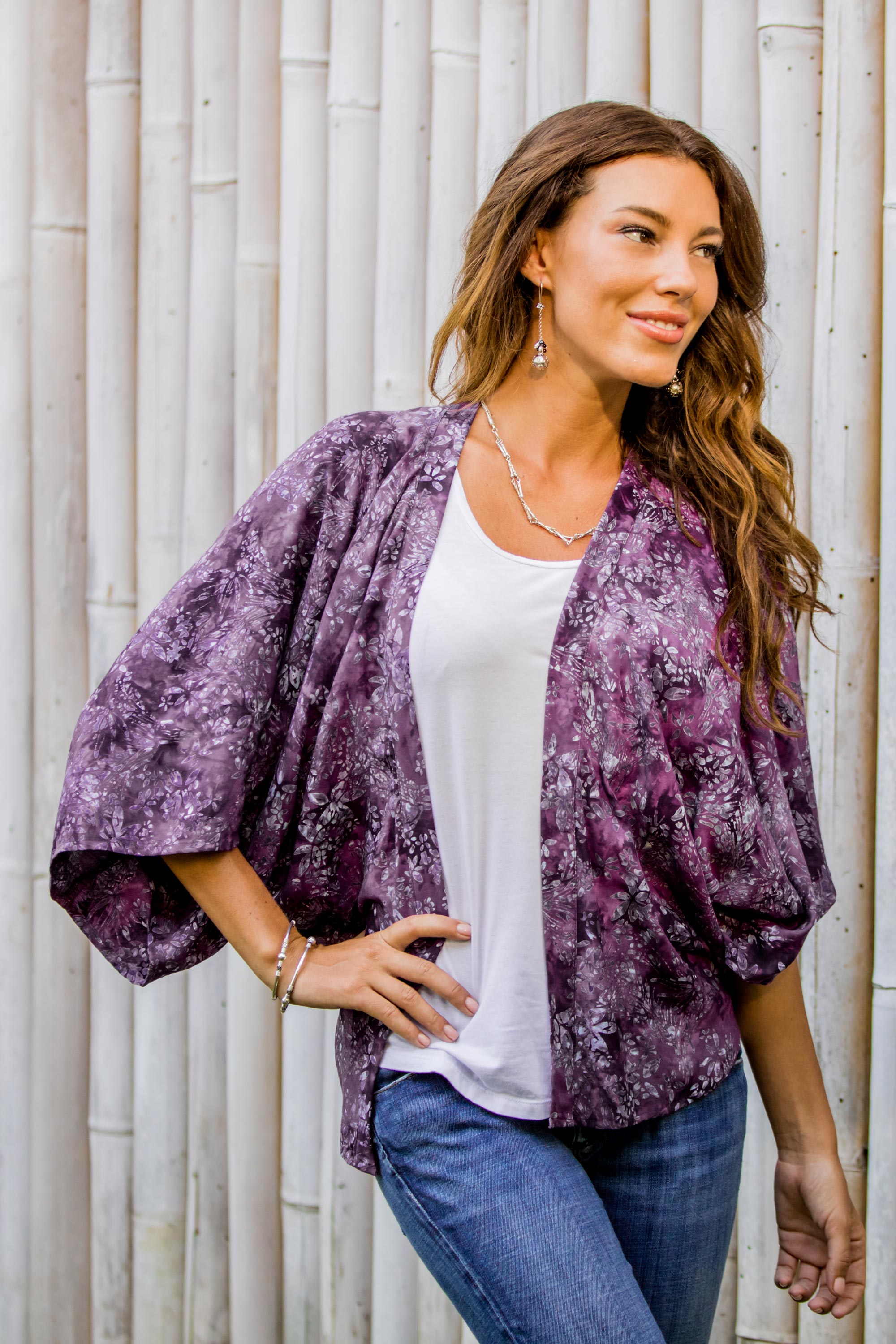 Premium Boysenberry Purple Batik Rayon Kimono Jacket – Ultimate Style Upgrade