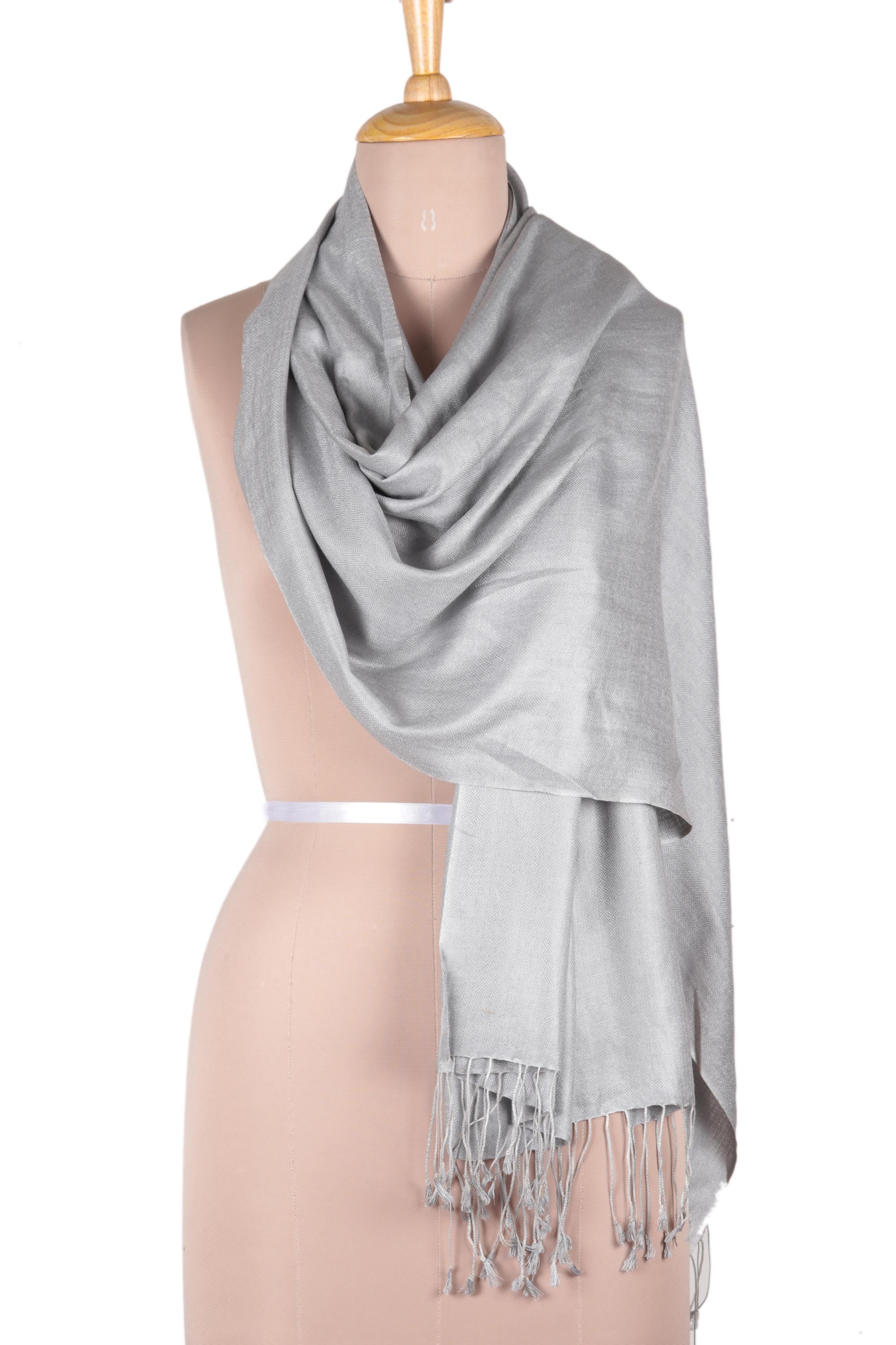 Premium Silver Nights Pure Silk Shawl - Ultimate Elegance in Silver Grey