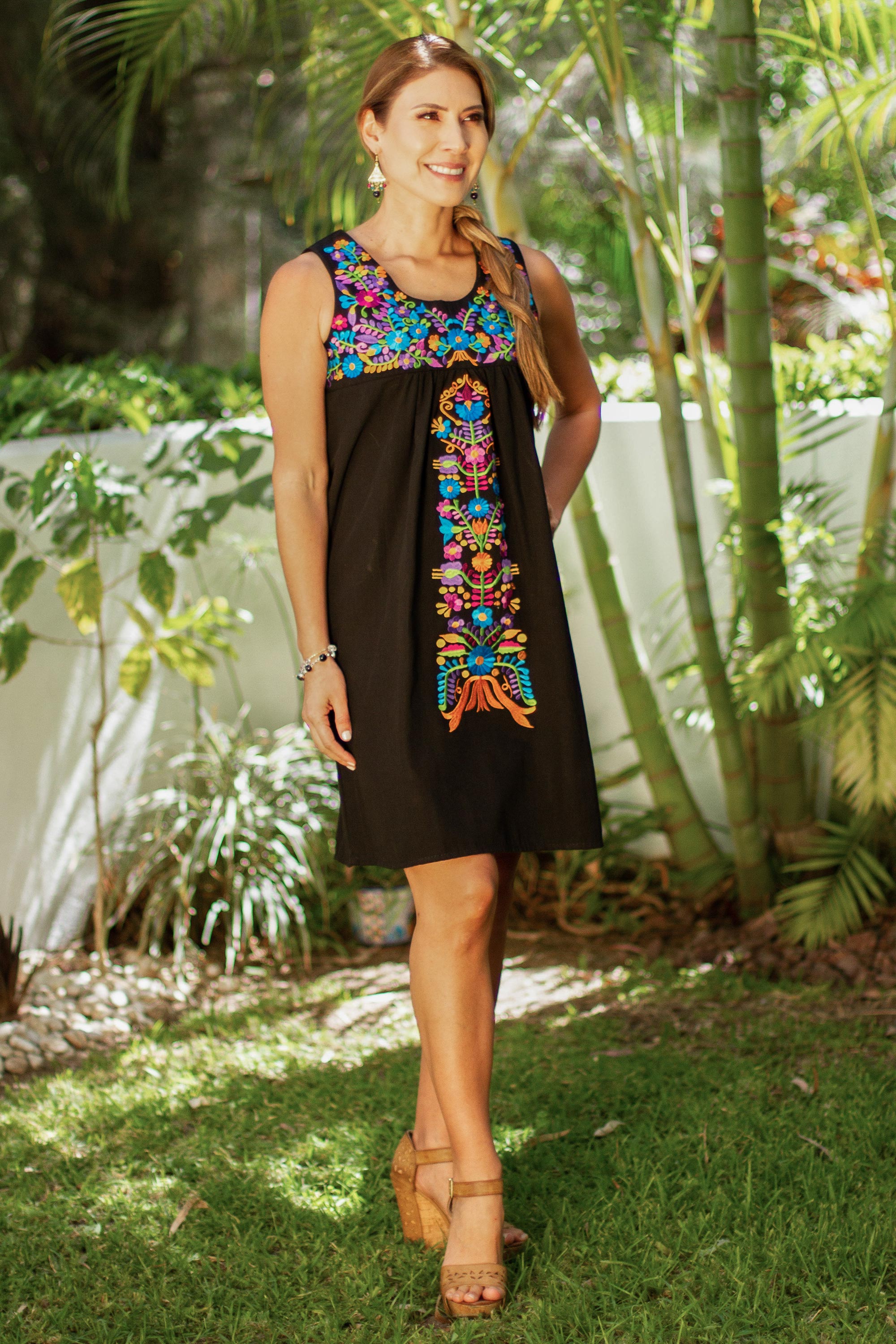 Premium Hand-Embroidered Black Cotton Dress | Chapala Breeze Collection