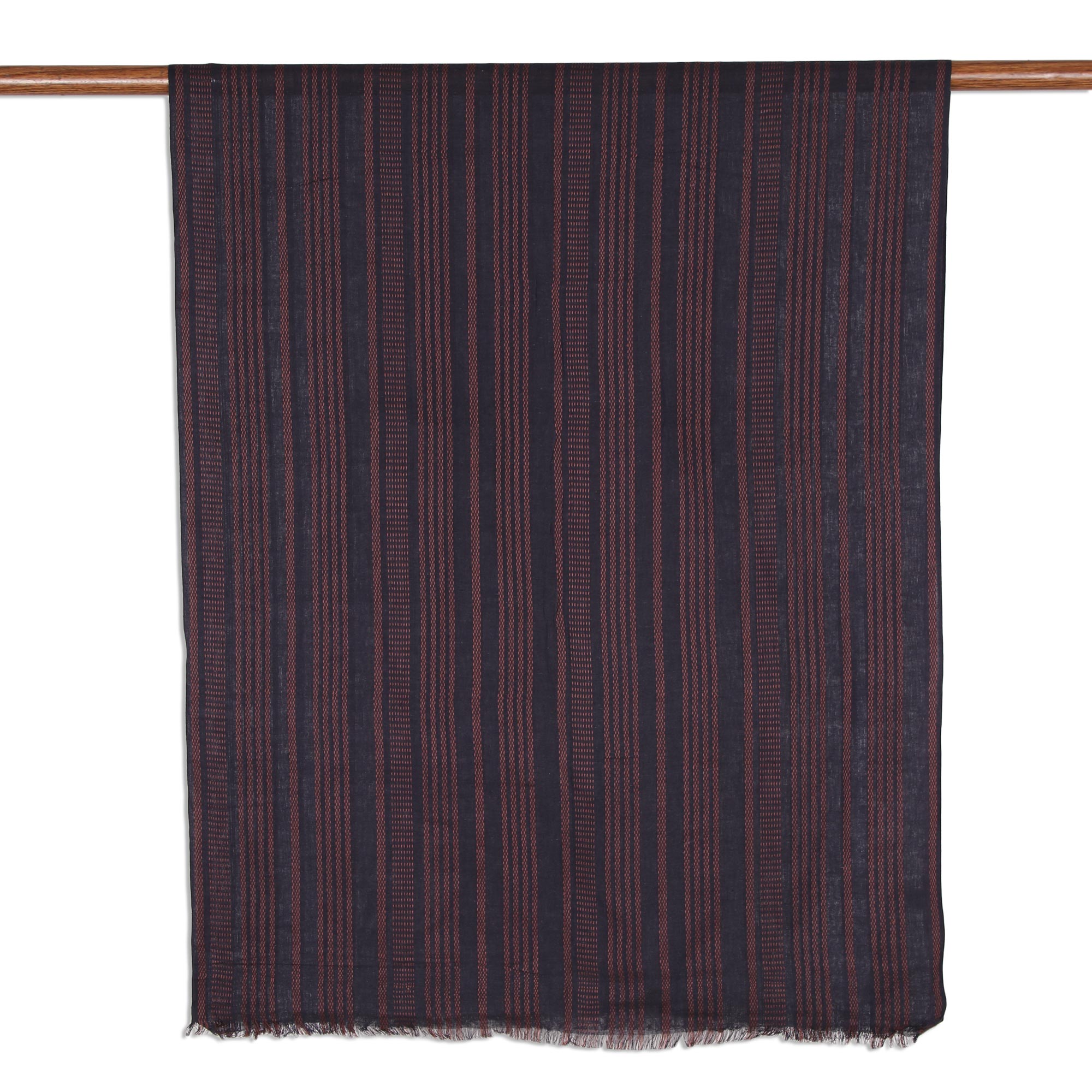 Premium Navy & Peach Striped Cotton Shawl - Handcrafted in India