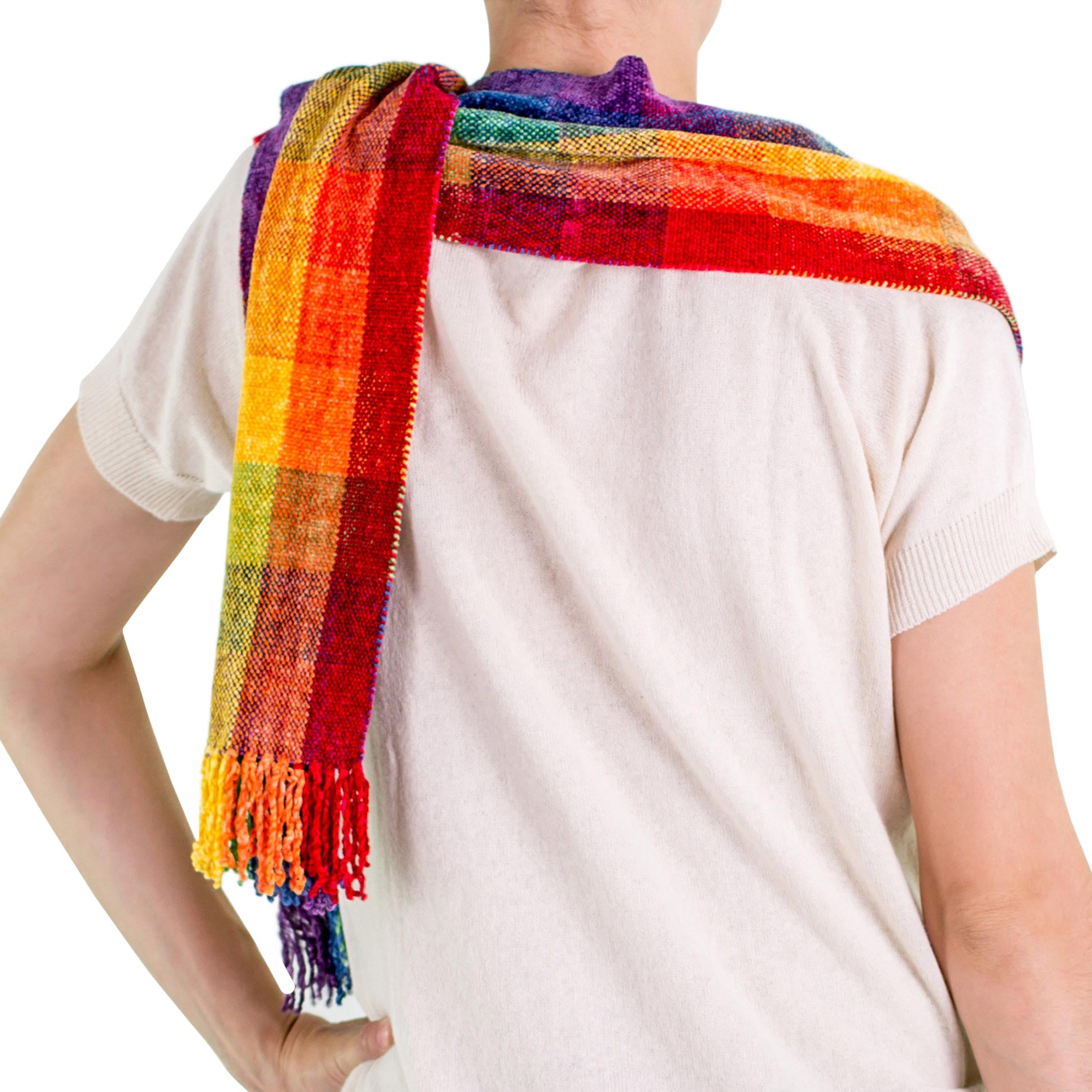 Premium Guatemalan Rainbow Rayon Chenille Scarf - Handcrafted Beauty