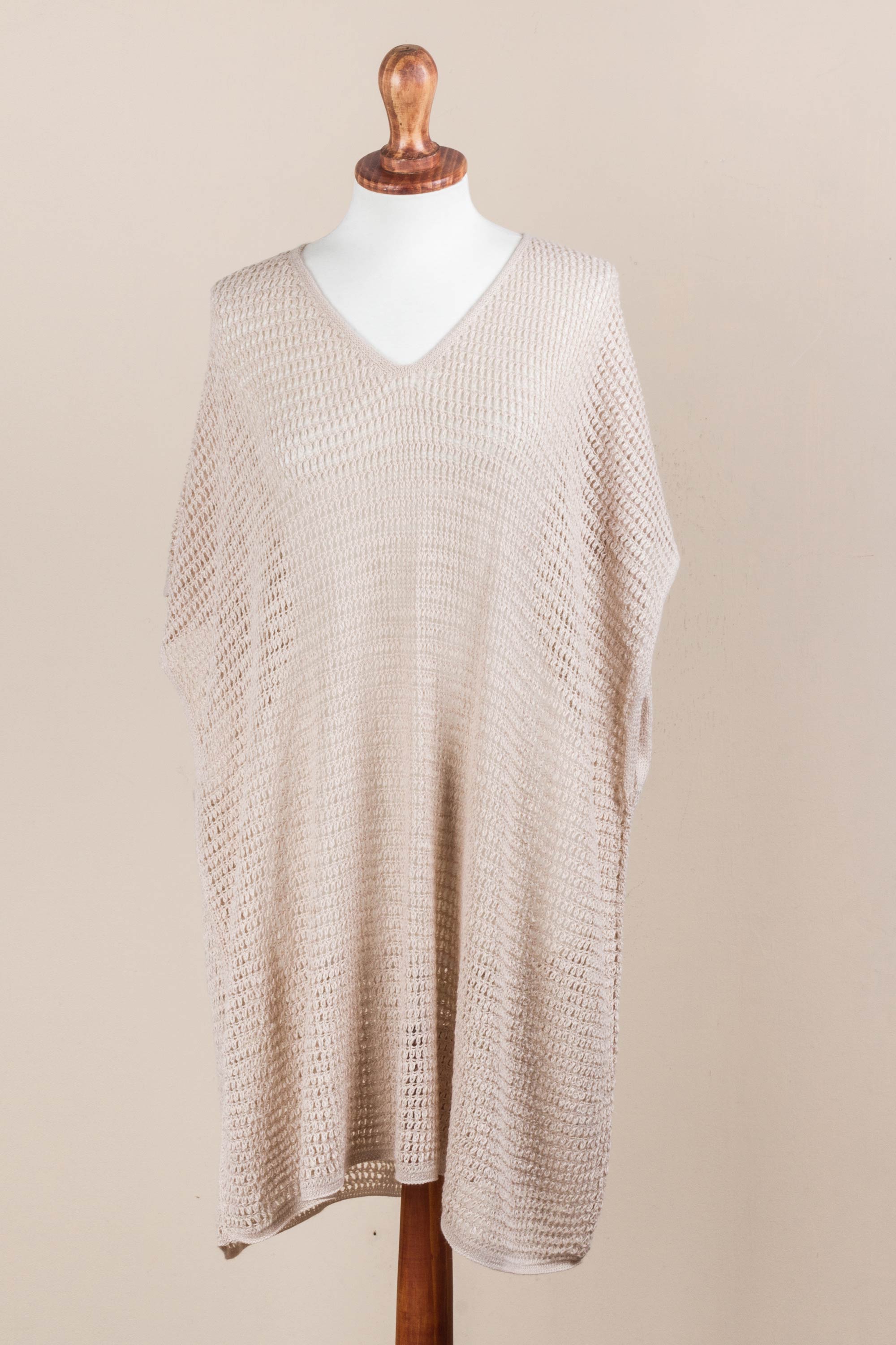 Premium Beige Dreamcatcher Tunic - Soft V-Neck & Short Sleeves