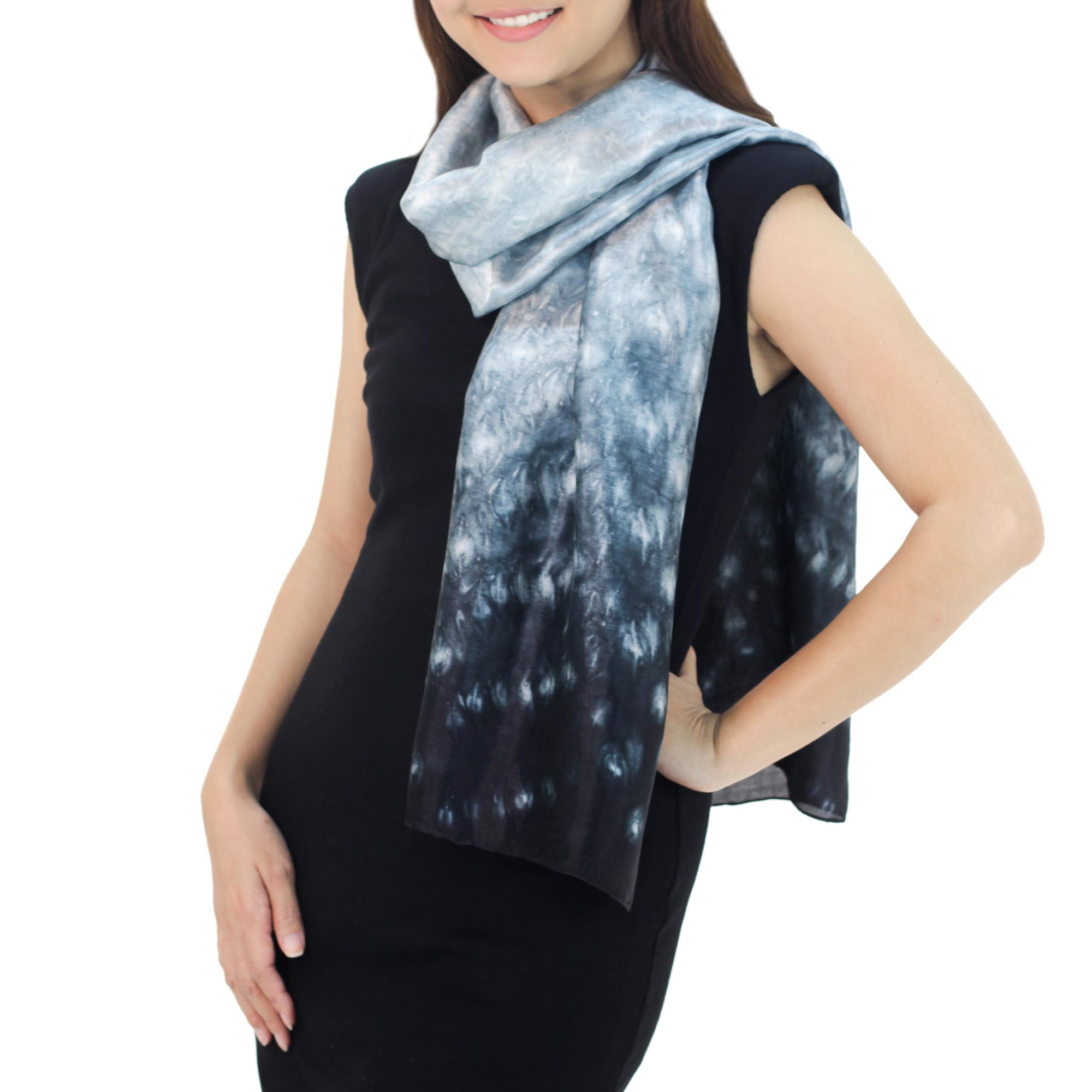 Premium Mottled Black Tie Dye Scarf – Handcrafted Elegance