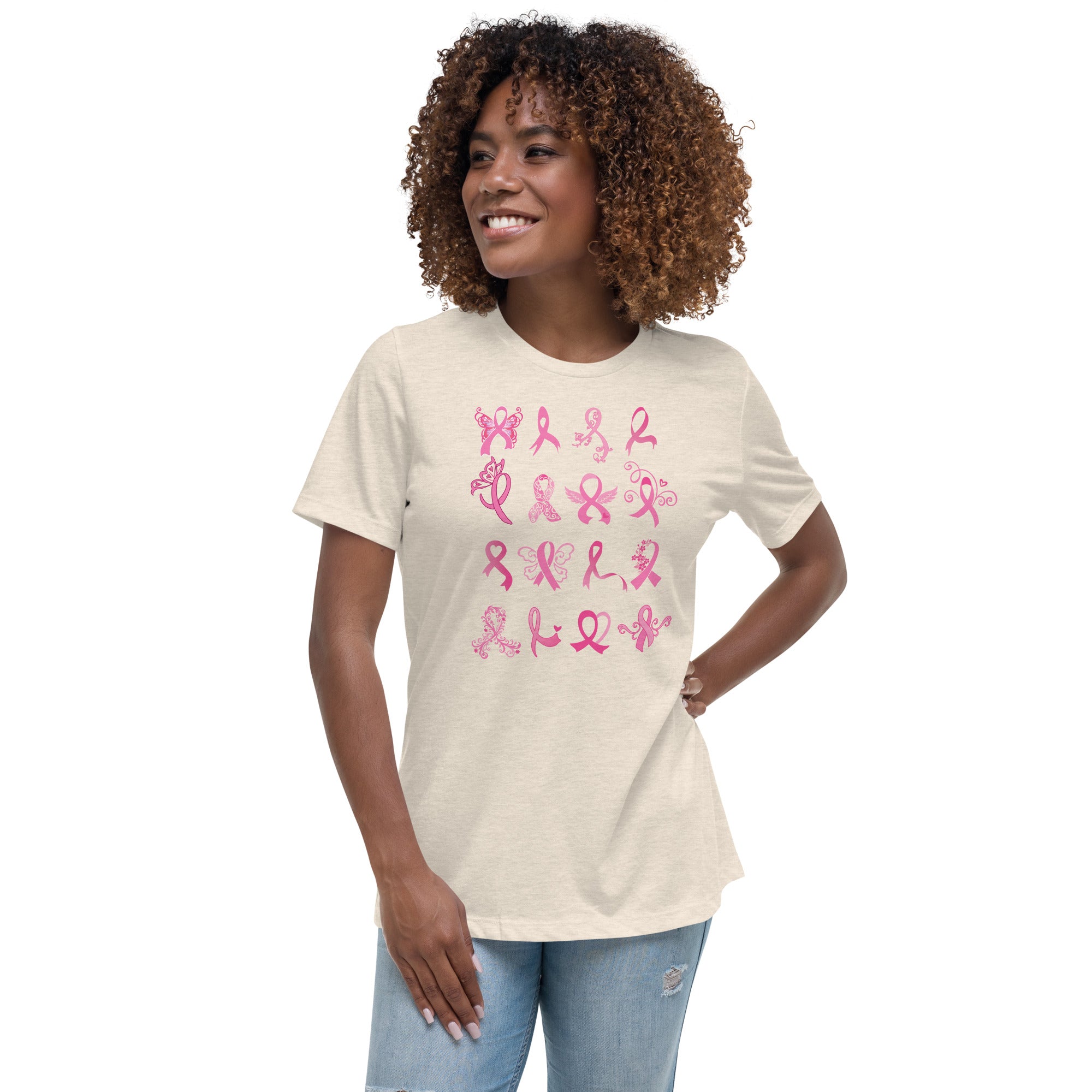 Premium Rows of Ribbons Women's Relaxed T-Shirt - Ultimate Comfort for Breast Cancer Awareness