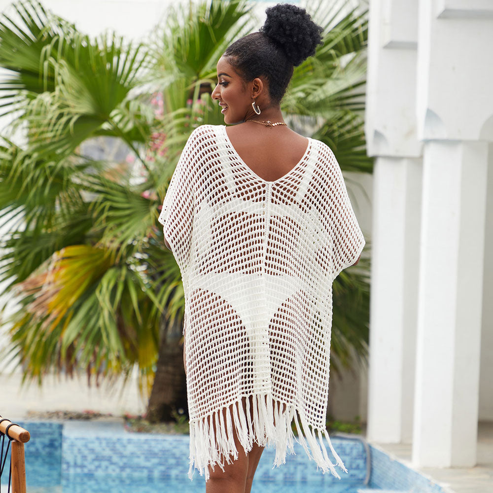 Premium Boho Fringe Crochet Beach Cover-Up – Oversized & Elegant