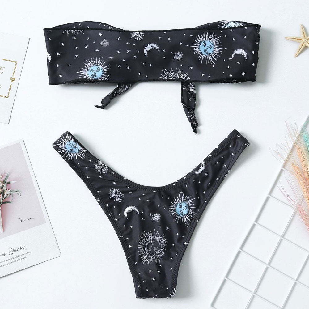 Premium High Cut Sun and Moon Bandeau Bikini Set