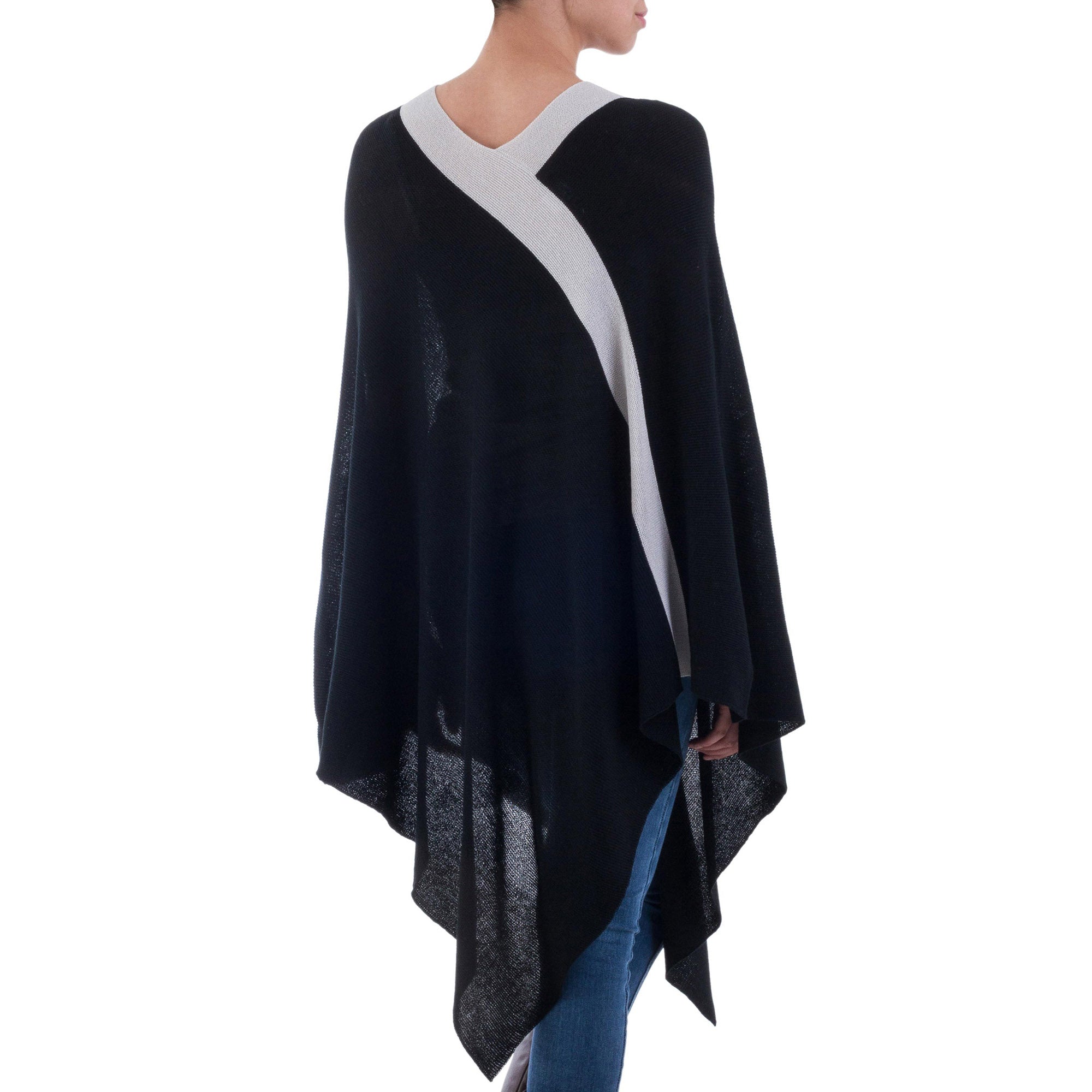 Premium Bohemian Knit Poncho - Black & Grey Elegance