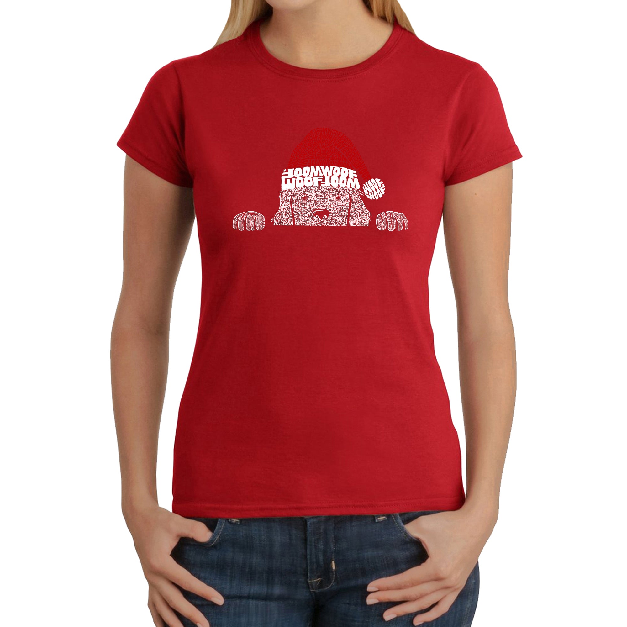 Premium Christmas Peeking Dog - Women's Word Art T-Shirt