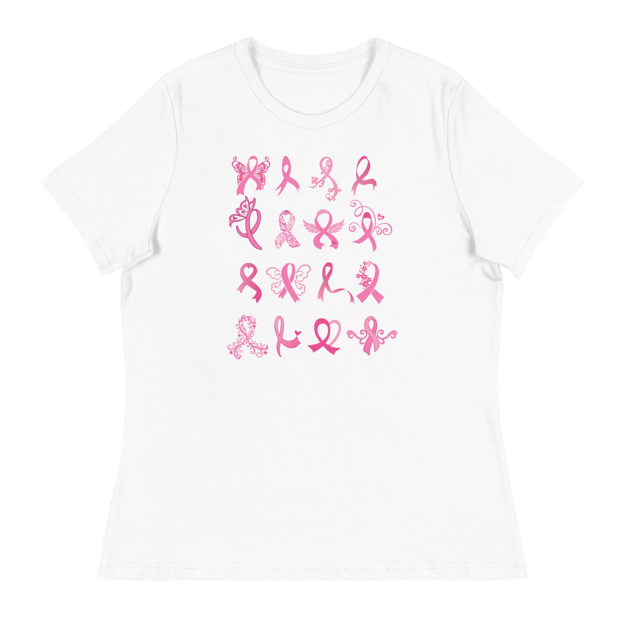 Premium Rows of Ribbons Women's Relaxed T-Shirt - Ultimate Comfort for Breast Cancer Awareness