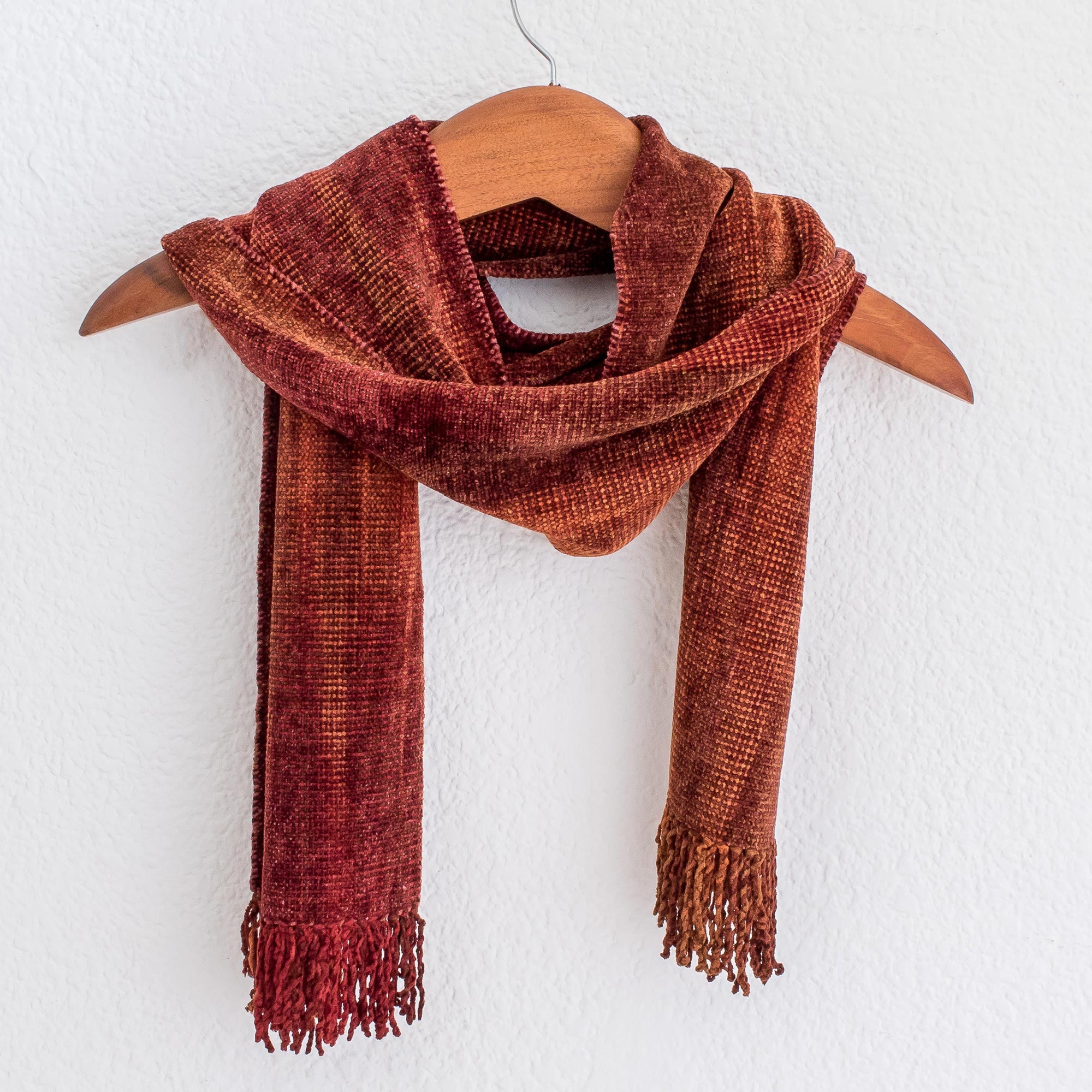 Premium Orange Dreamer Handwoven Rayon Scarf - Vibrant Orange & Red from Guatemala