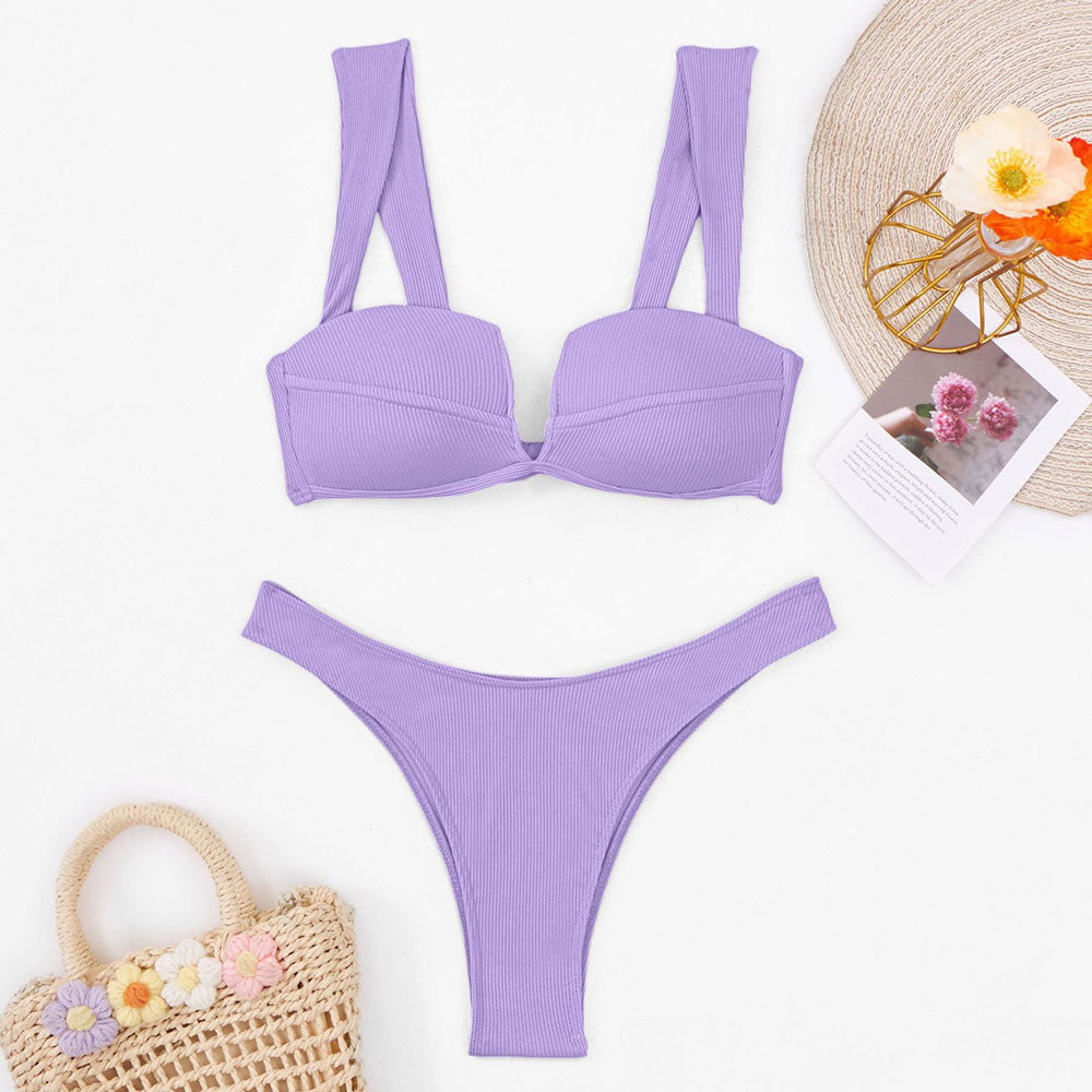 Ultimate Push-Up Ribbed Bikini Set - Lake Green & Light Purple