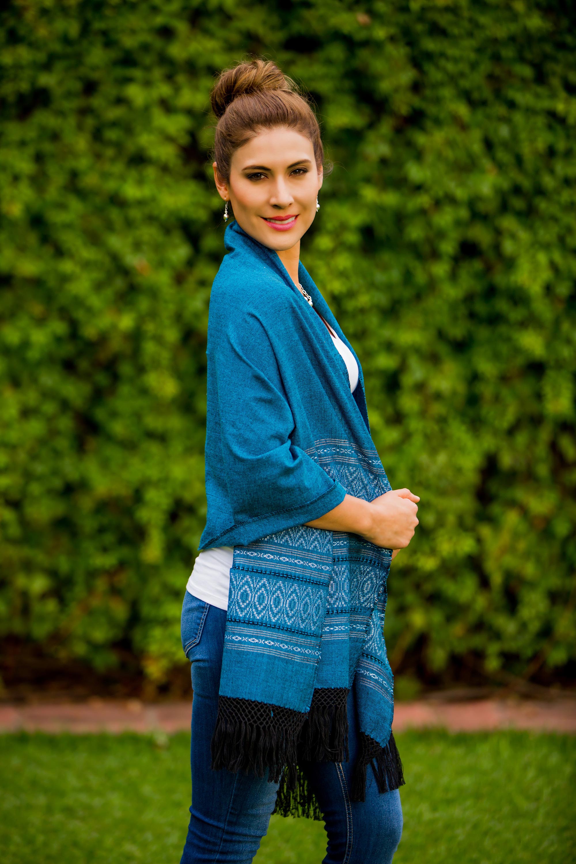 Premium Blue Zapotec Rebozo Shawl - Handcrafted Elegance