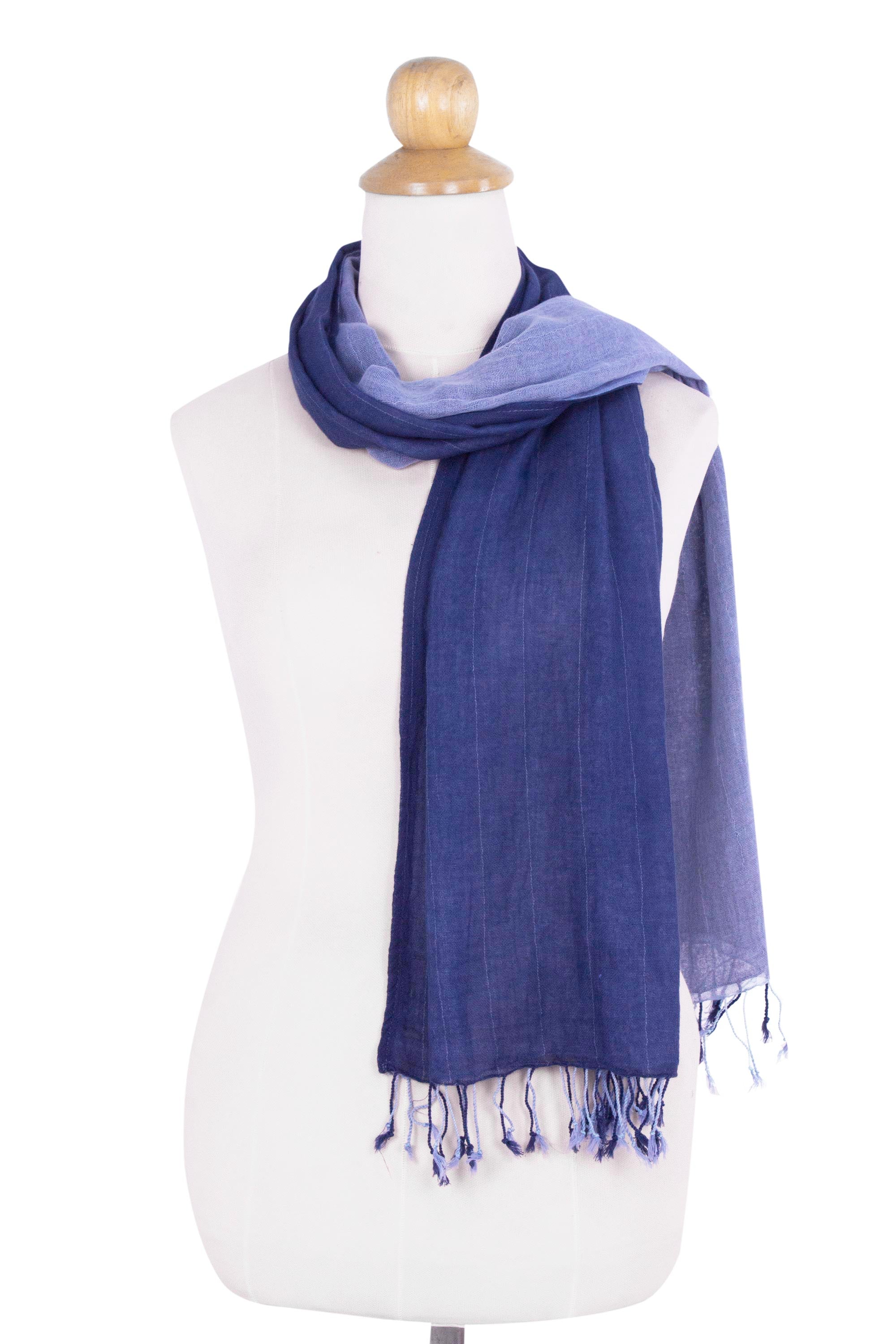 Premium Blue Duet Handcrafted Cotton Scarf - Reversible & Eco-Friendly