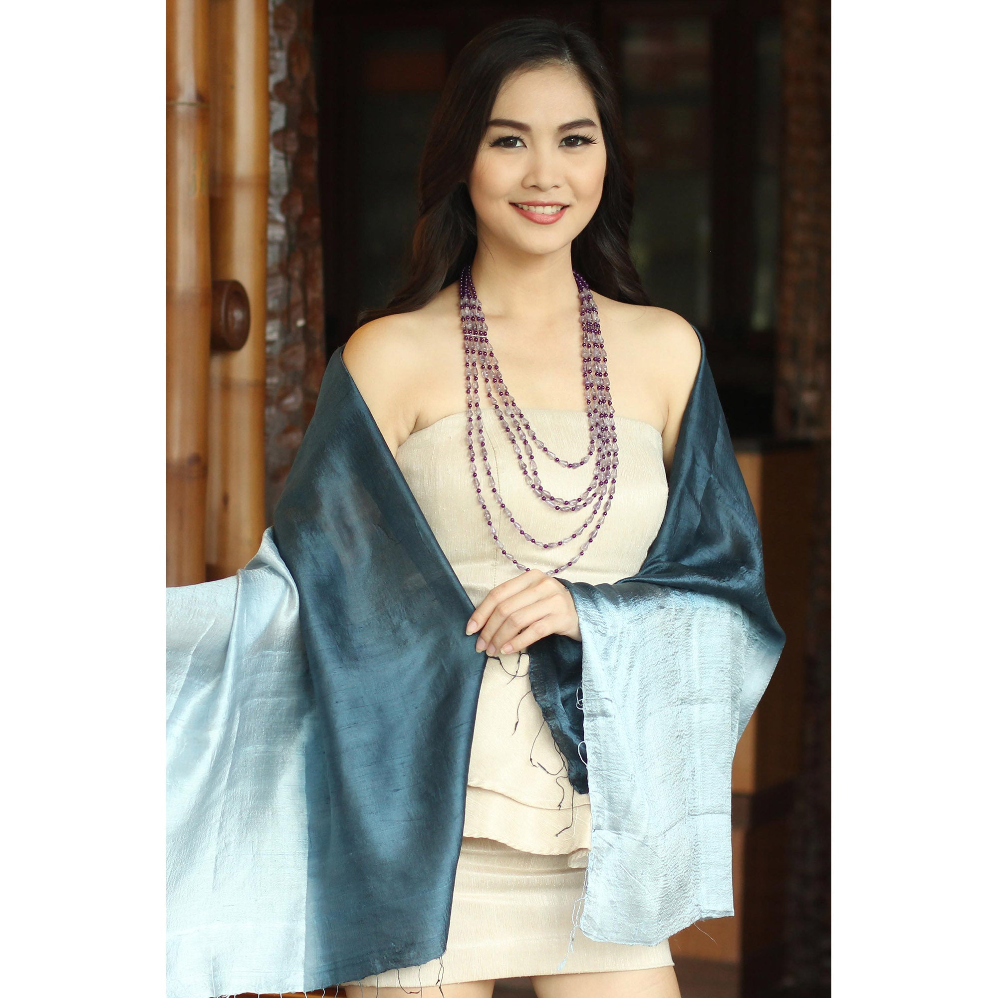 Premium Shimmering Ocean Blue Silk Shawl - Handmade Elegance