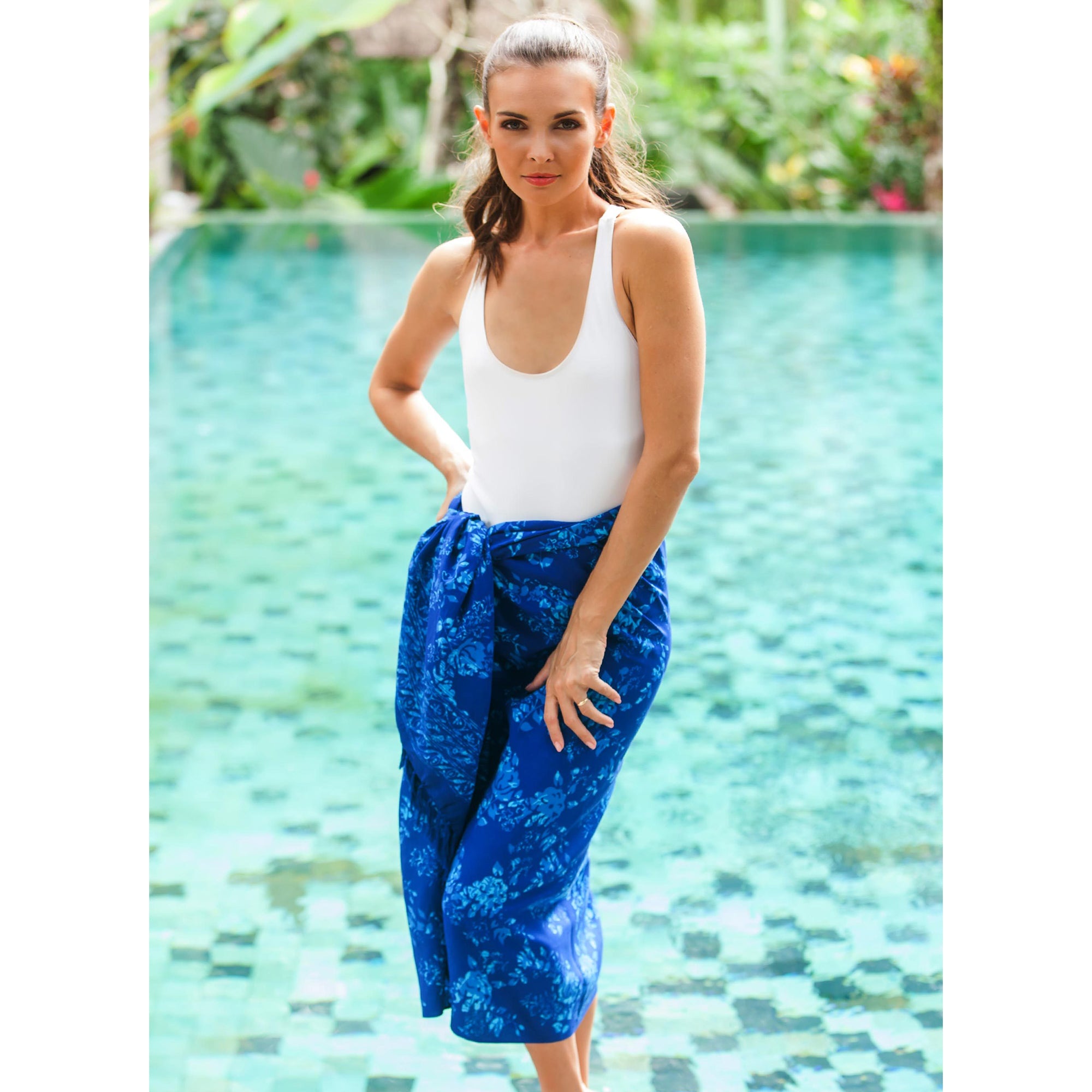 Premium Blue Batik Rose Wrap – Ultimate Beach Cover-Up