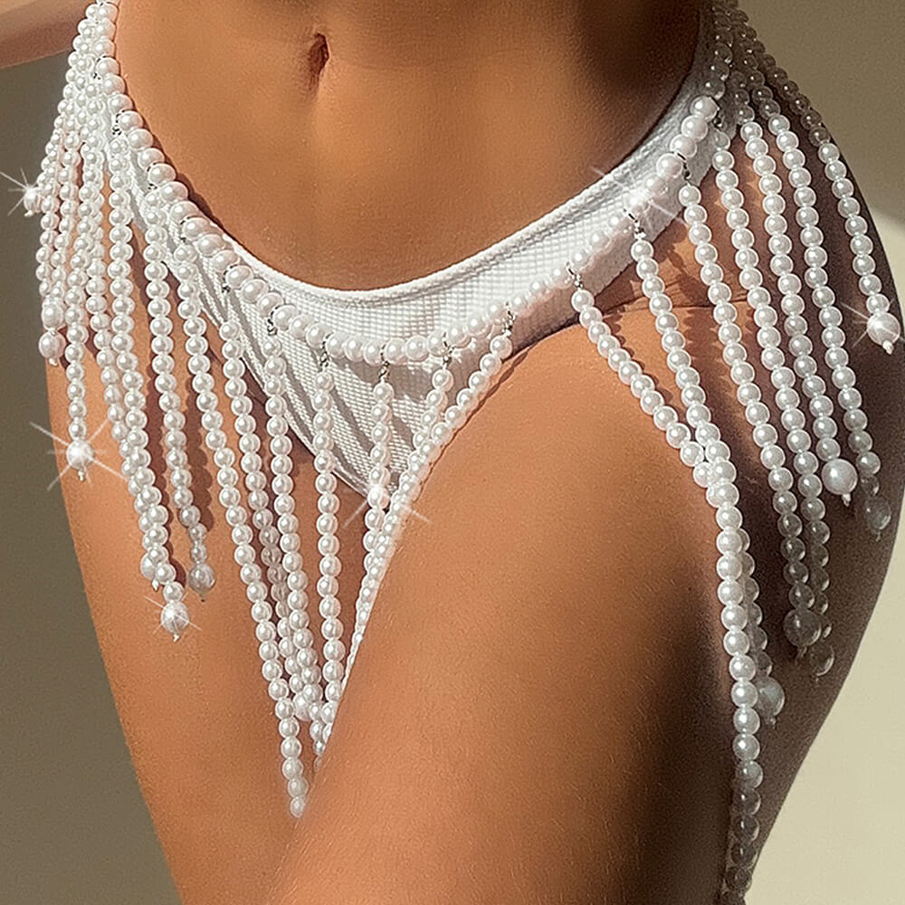 Ultimate Glam Faux Pearl Fringe Belly Chain - Brazilian Beach Cover Up