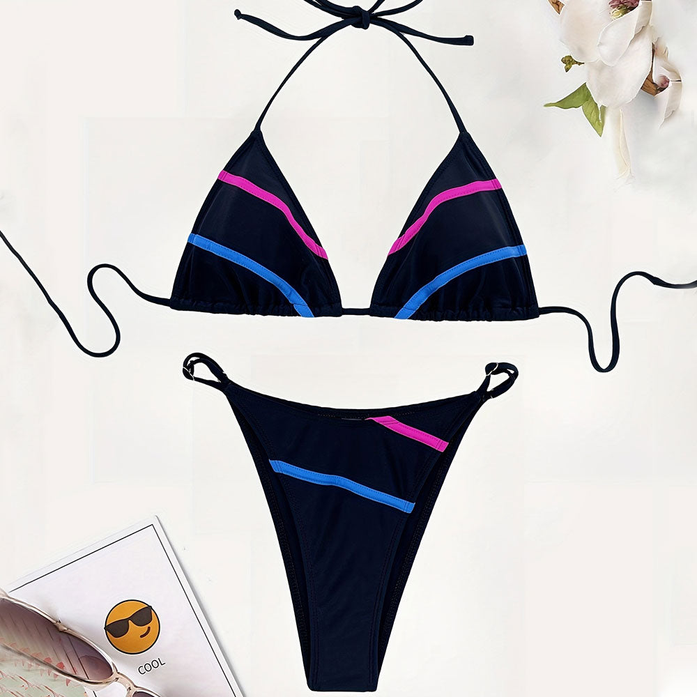 Premium Striped Triangle Bikini Set - Vibrant Brazilian Swimsuit