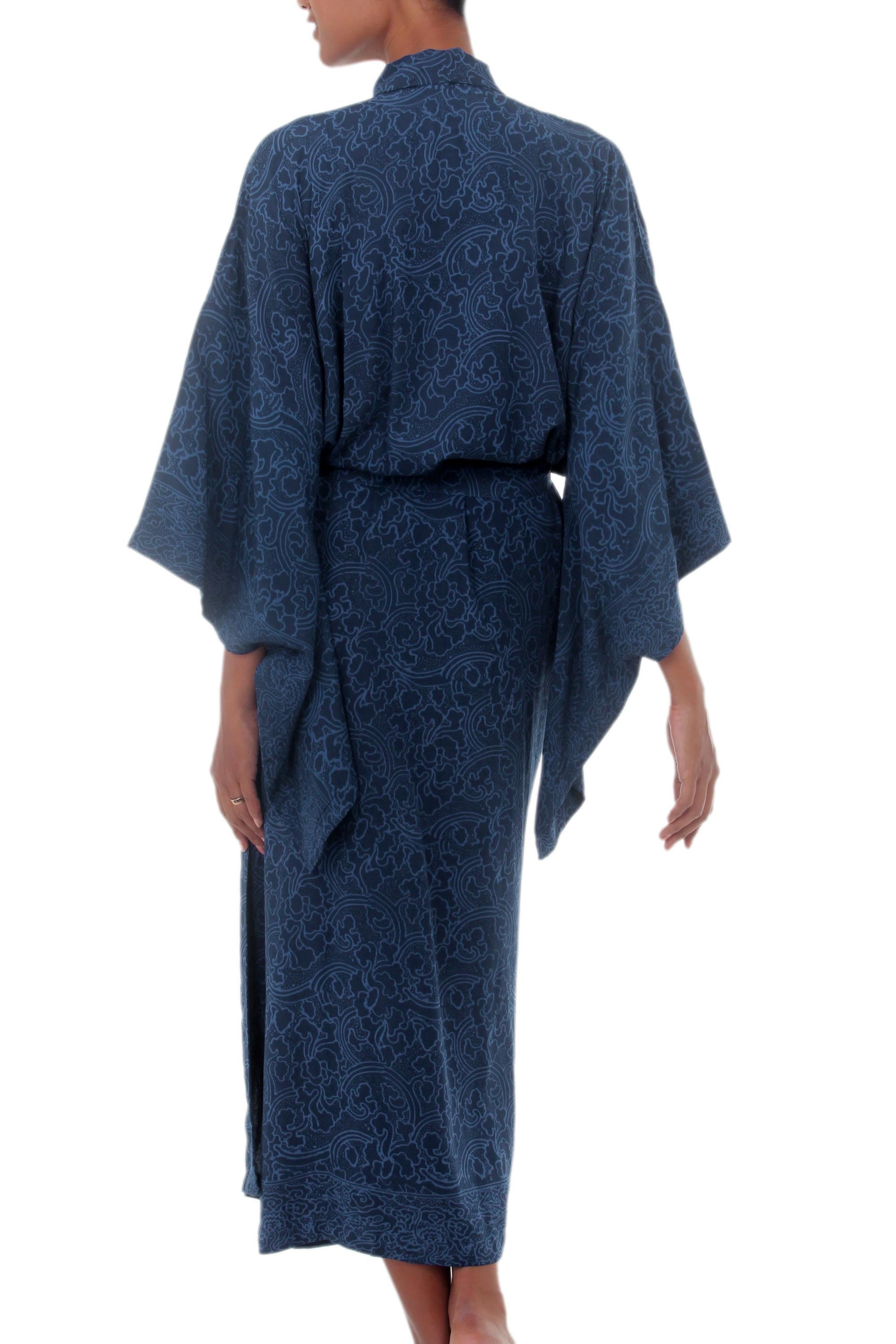 Premium Blue-Violet Orchid Kimono Robe - Handcrafted Luxury