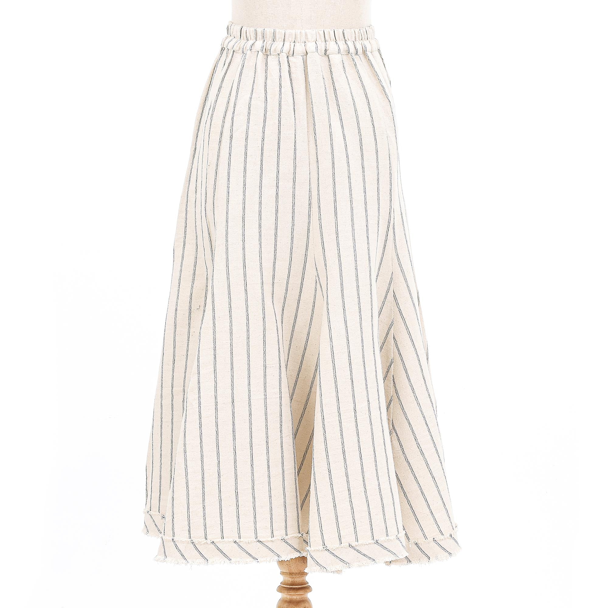 Premium Blue Striped Cotton Midi Skirt - Artisan Crafted