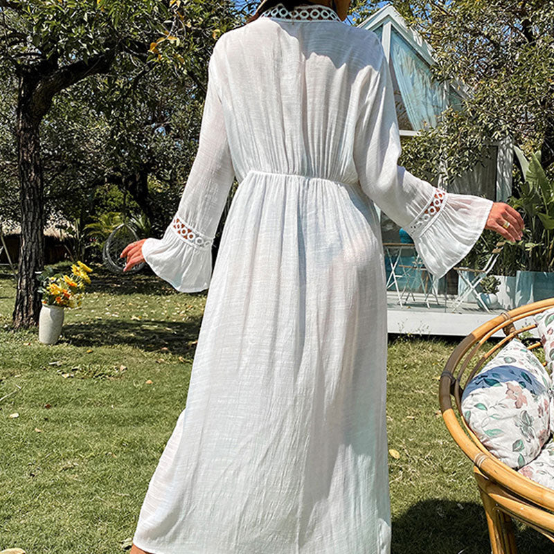 Premium Boho Chic Tie-Front Maxi Cover-Up with Bell Sleeves