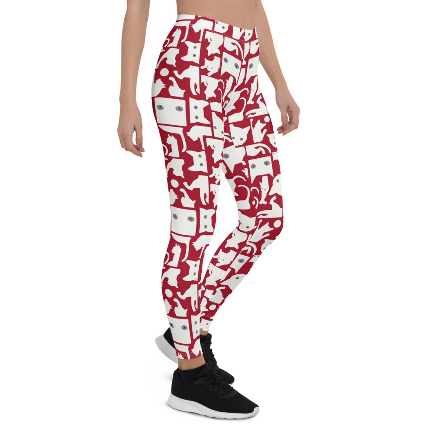 Premium White Cat Print Women's Yoga Leggings