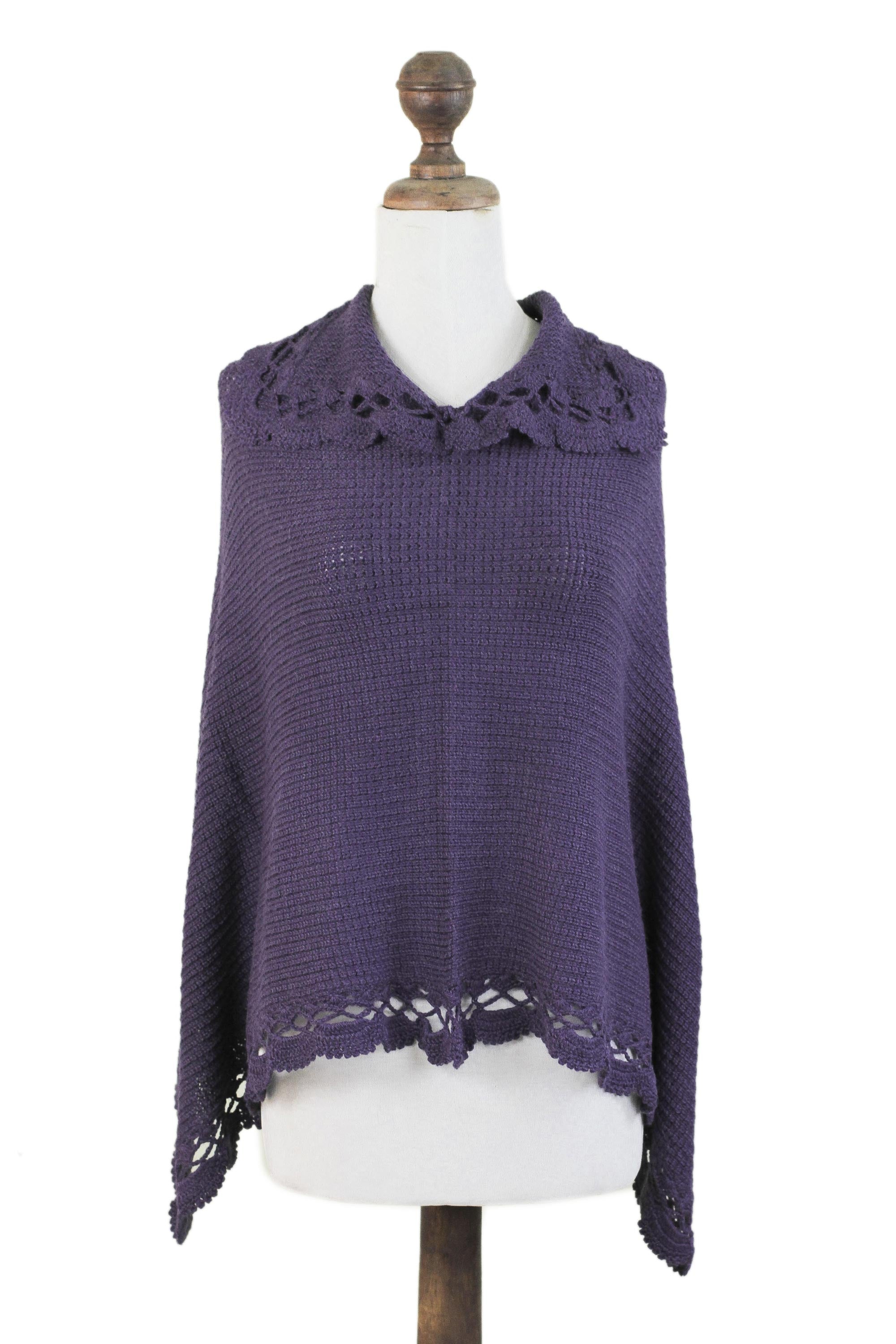 Premium Purple Alpaca Blend Poncho - Handcrafted in Peru