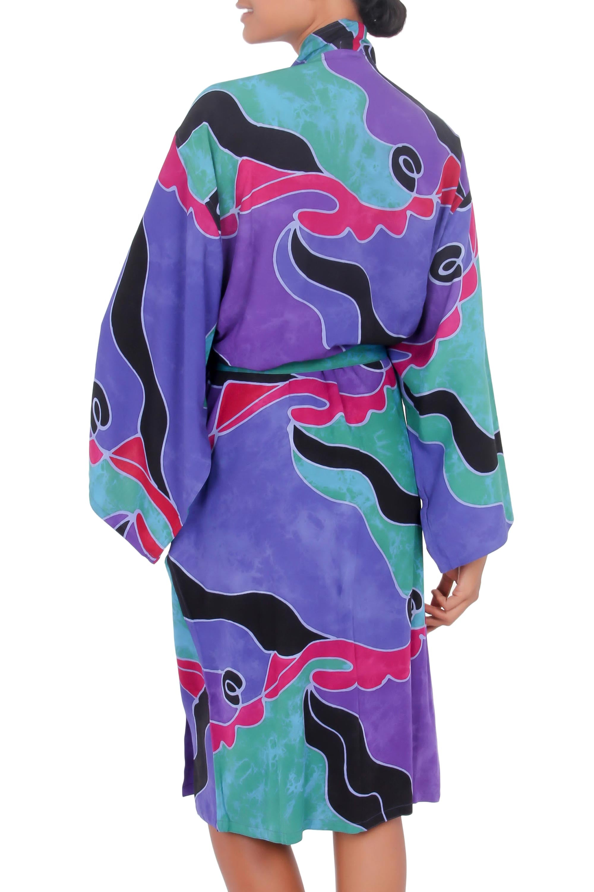 Premium Turquoise Ocean Batik Robe for Women