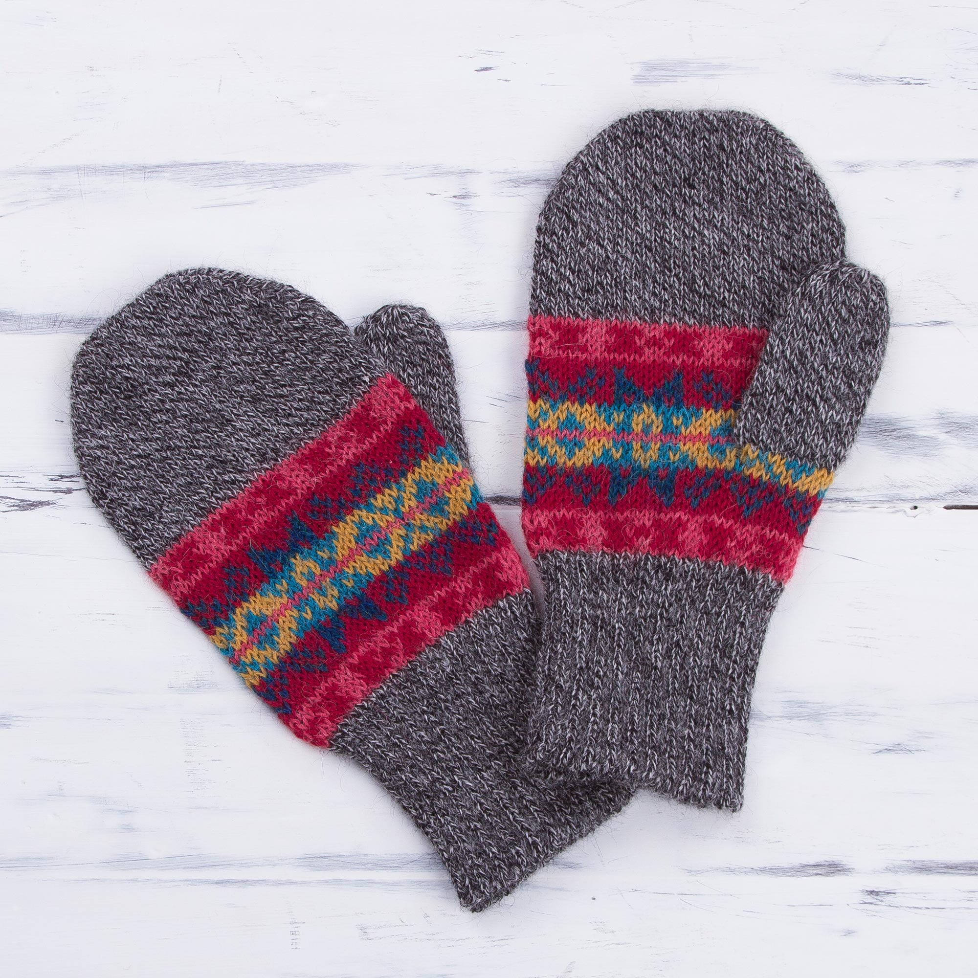 Premium Multicolored Inca Alpaca Mittens - Handcrafted in Peru